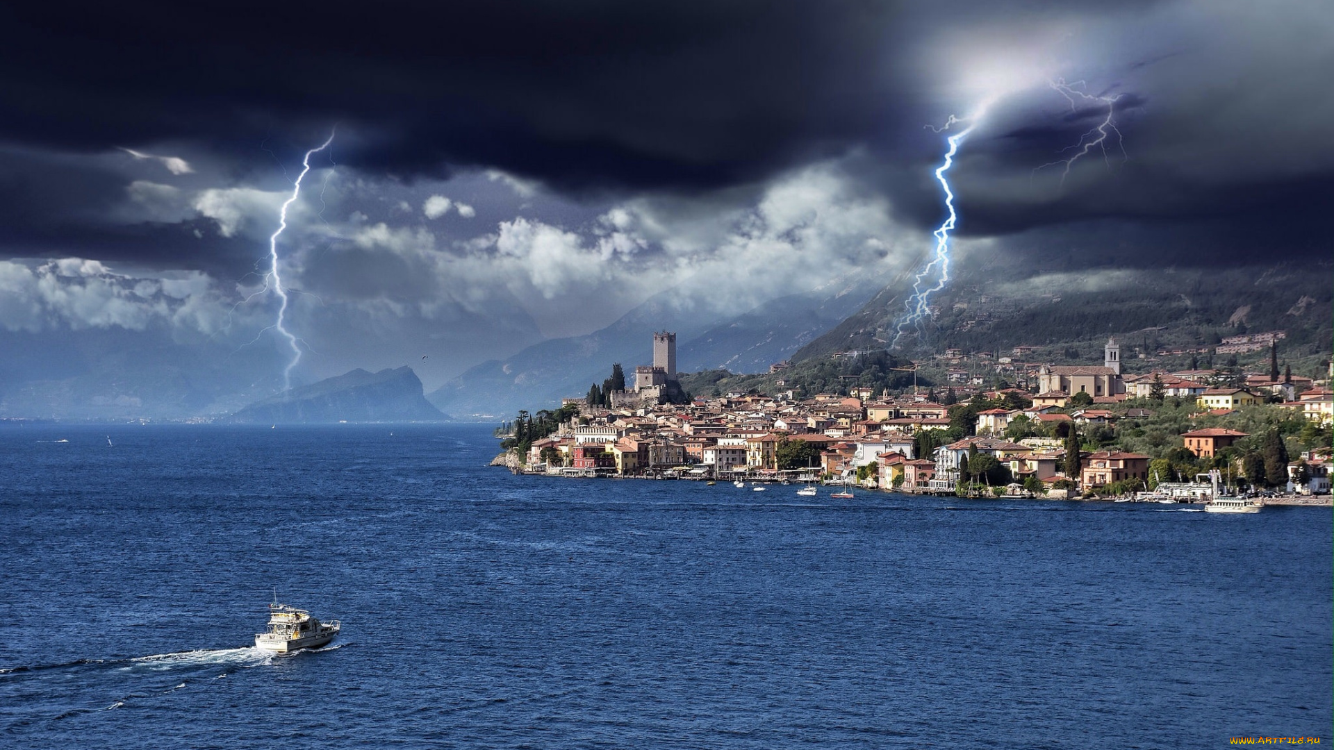 lago, di, garda, города, -, пейзажи, шторм