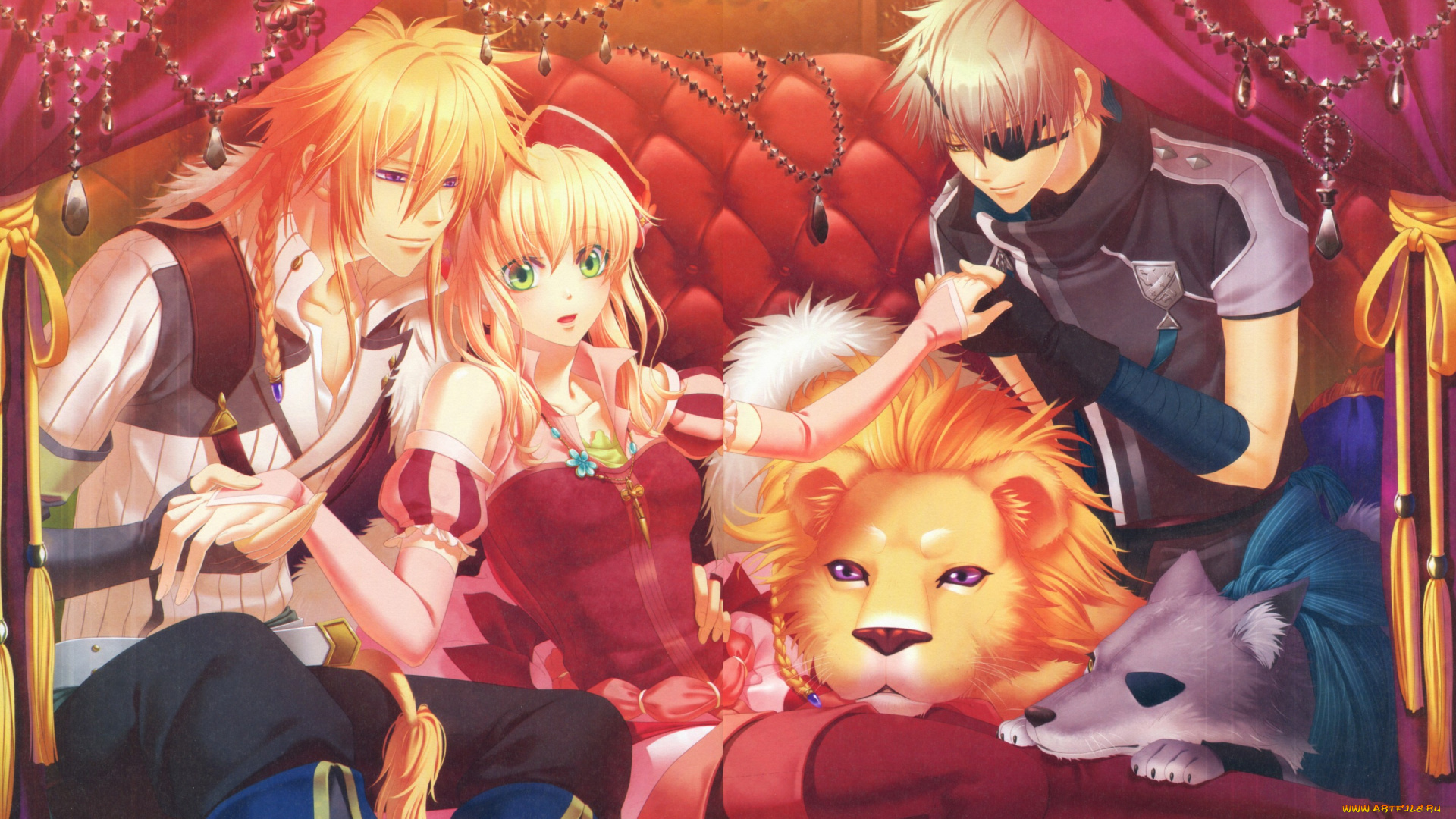 moujuutsukai, to, oujisama, аниме, украшения, повязка, волк, занавески, лев, miko, диван, art, tiana, matheus, alfred, visual, novel, beast, master, and, prince