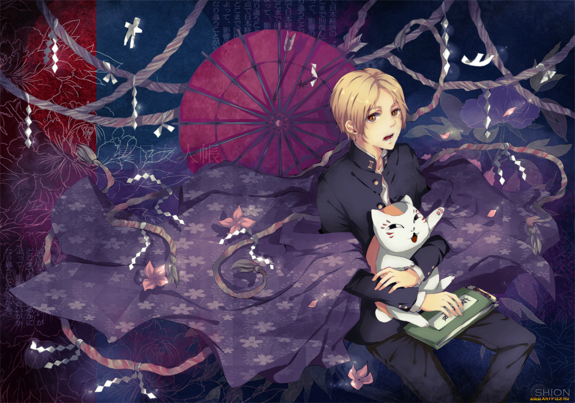 аниме, natsume, yuujinchou, nyanko-sensei, магия, плащ, веревки, takashi, natsume, узор, тетрадь, дружбы, нацумэ, зонт, yuujinchou