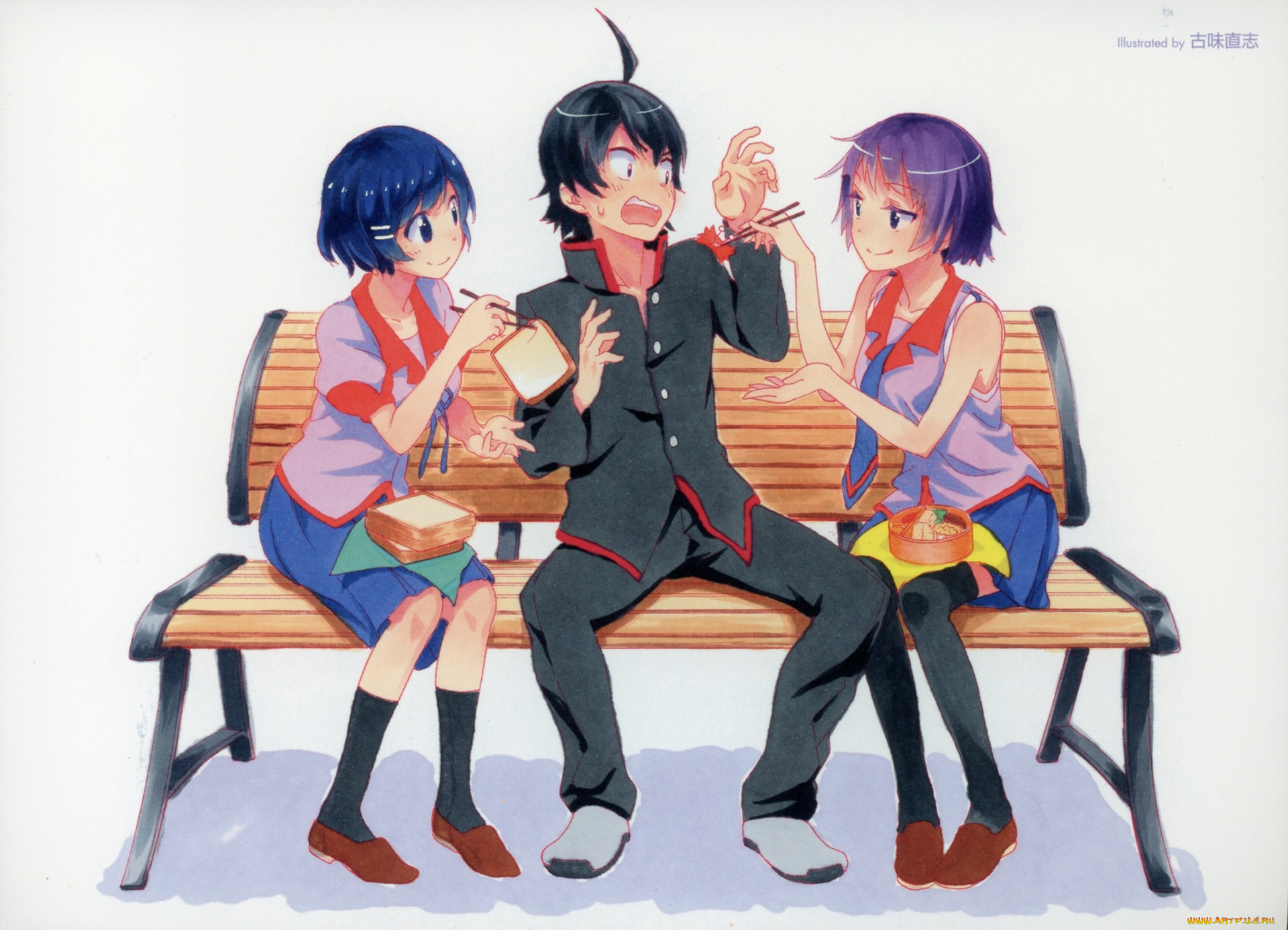 аниме, bakemonogatari, девушки, парень