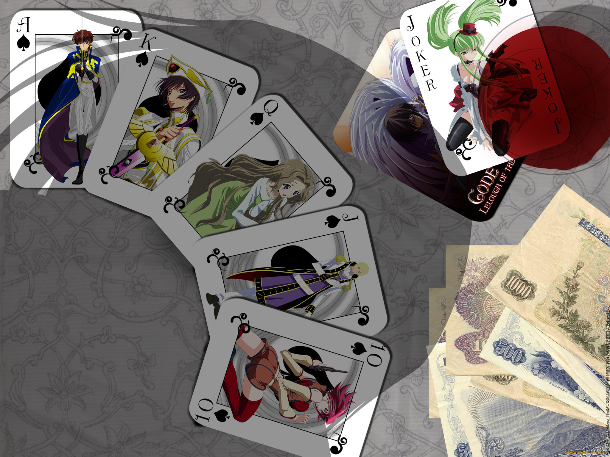аниме, code, geass, деньги, карты, тень