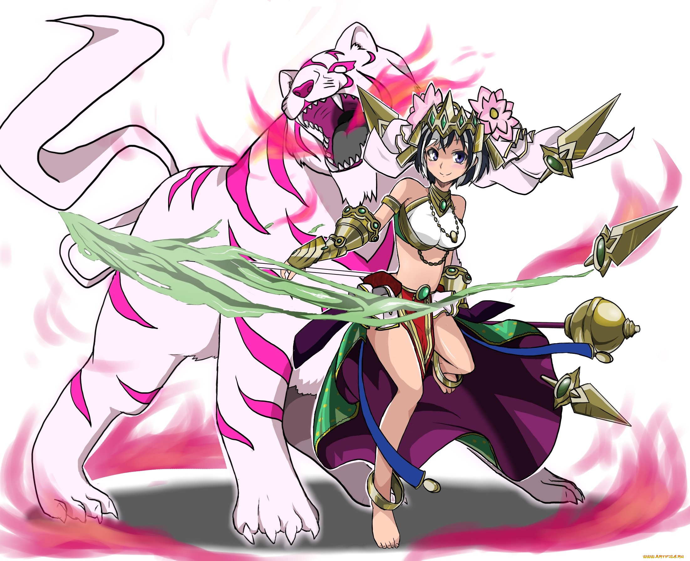 аниме, животные, , существа, девочка, тигр