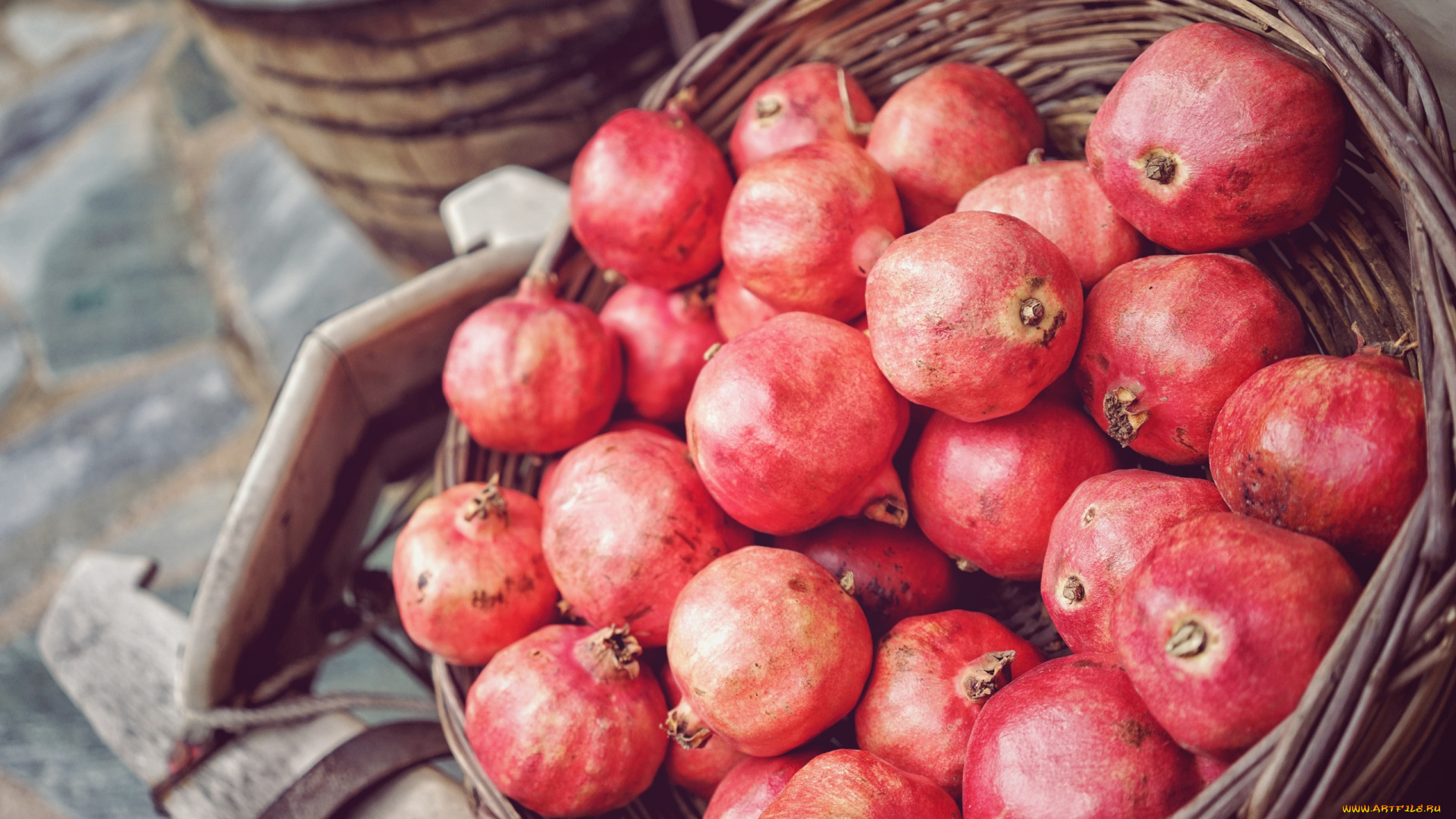 еда, гранат, корзина, гранаты, много