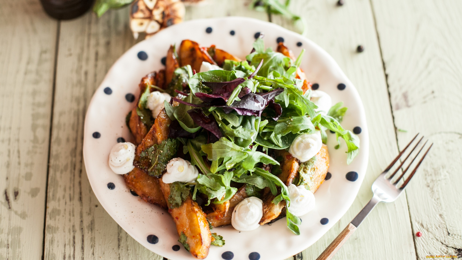 еда, картофель, майонез, вкусно, жареная, зелень