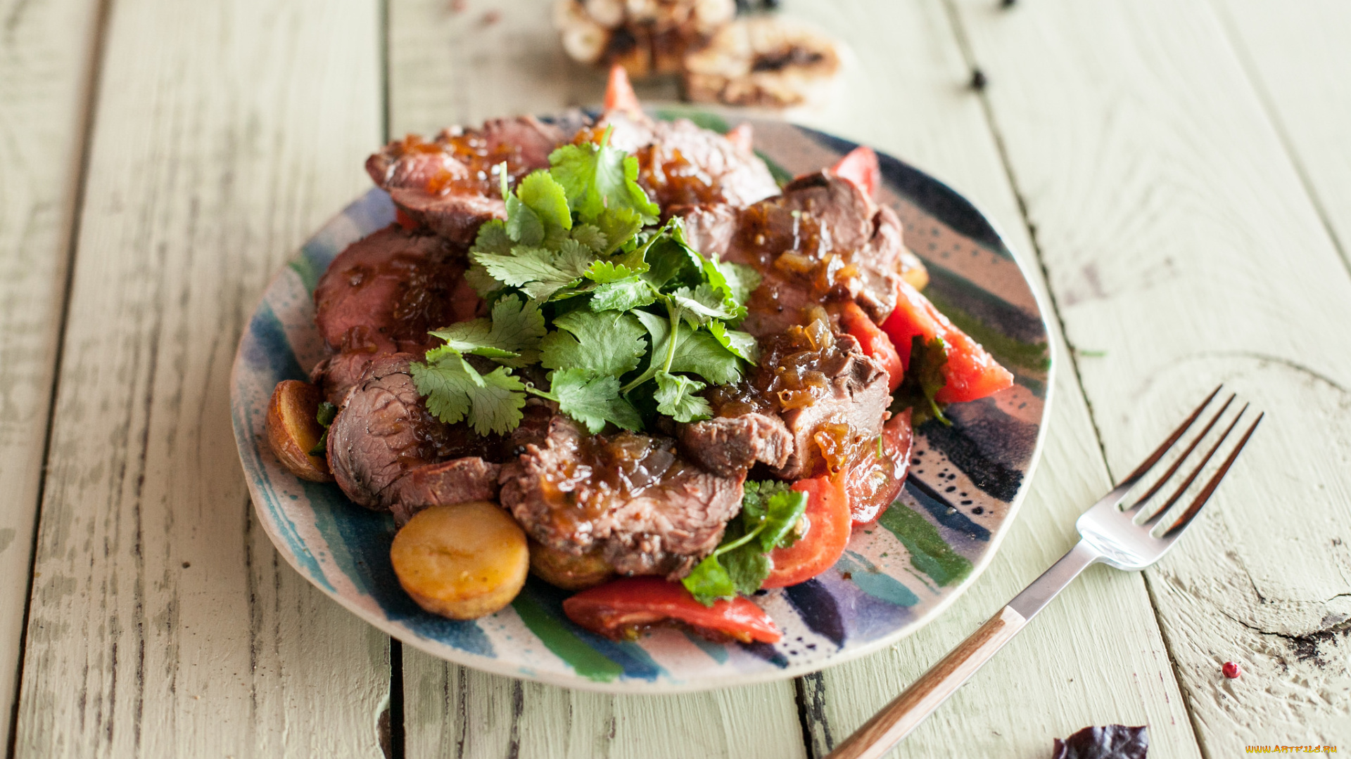 еда, мясные, блюда, зелень, жареное, кусочки, мясо