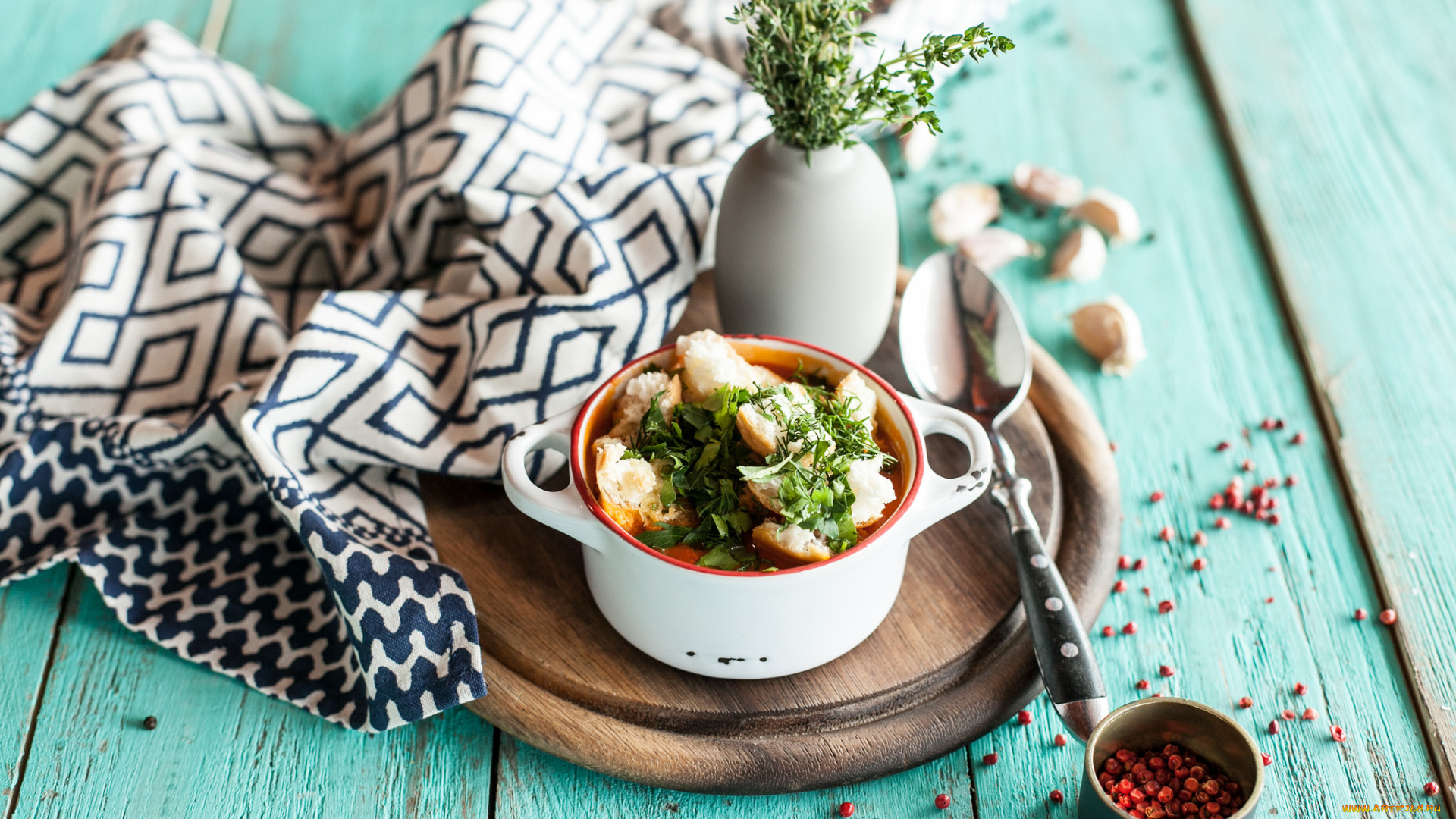 еда, первые, блюда, зелень, сухарики, первое, блюдо, суп