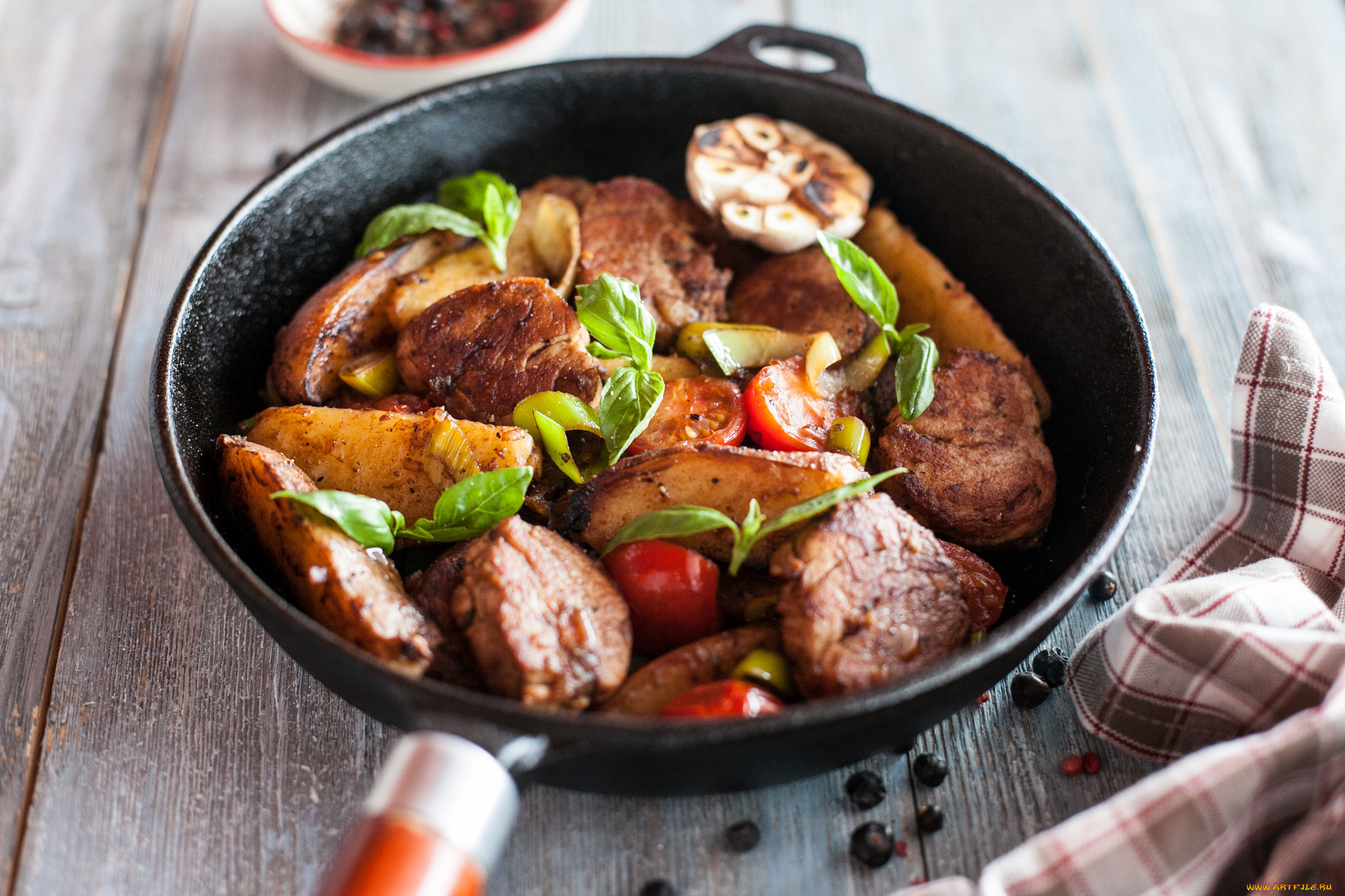 еда, мясные, блюда, зелень, жареное, кусочки, мясо