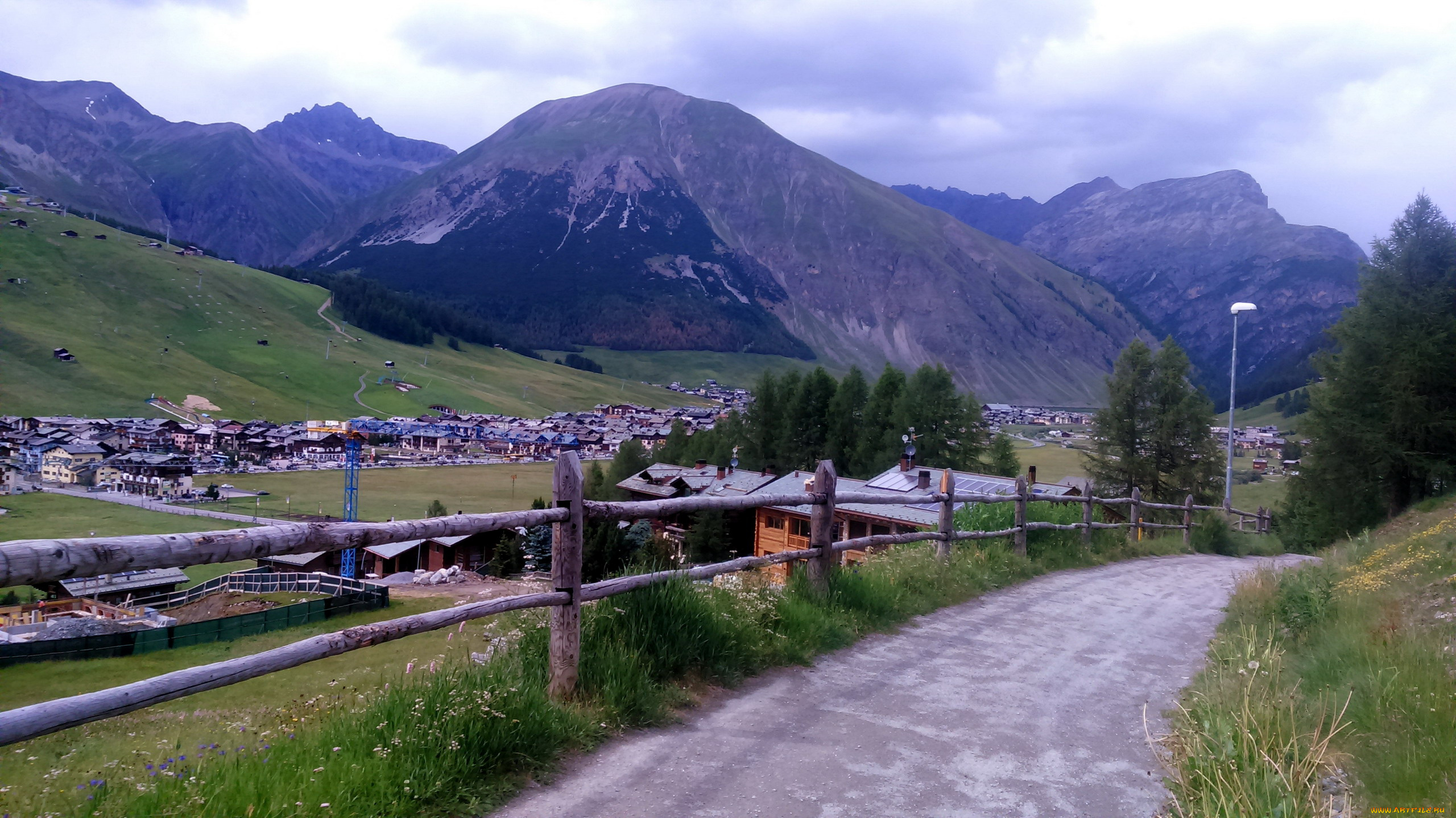 города, -, панорамы, горы, дома, дорога