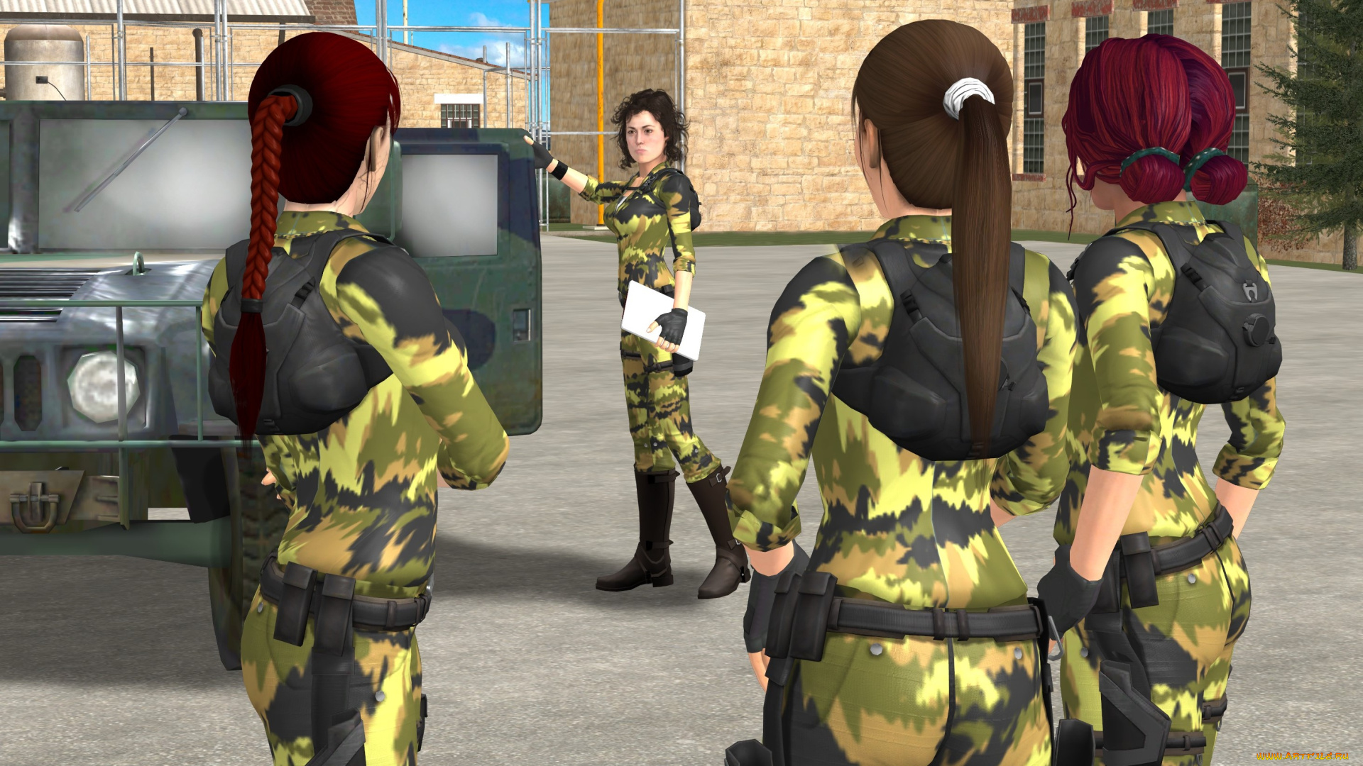3д, графика, армия, , military, фон, взгляд, девушки