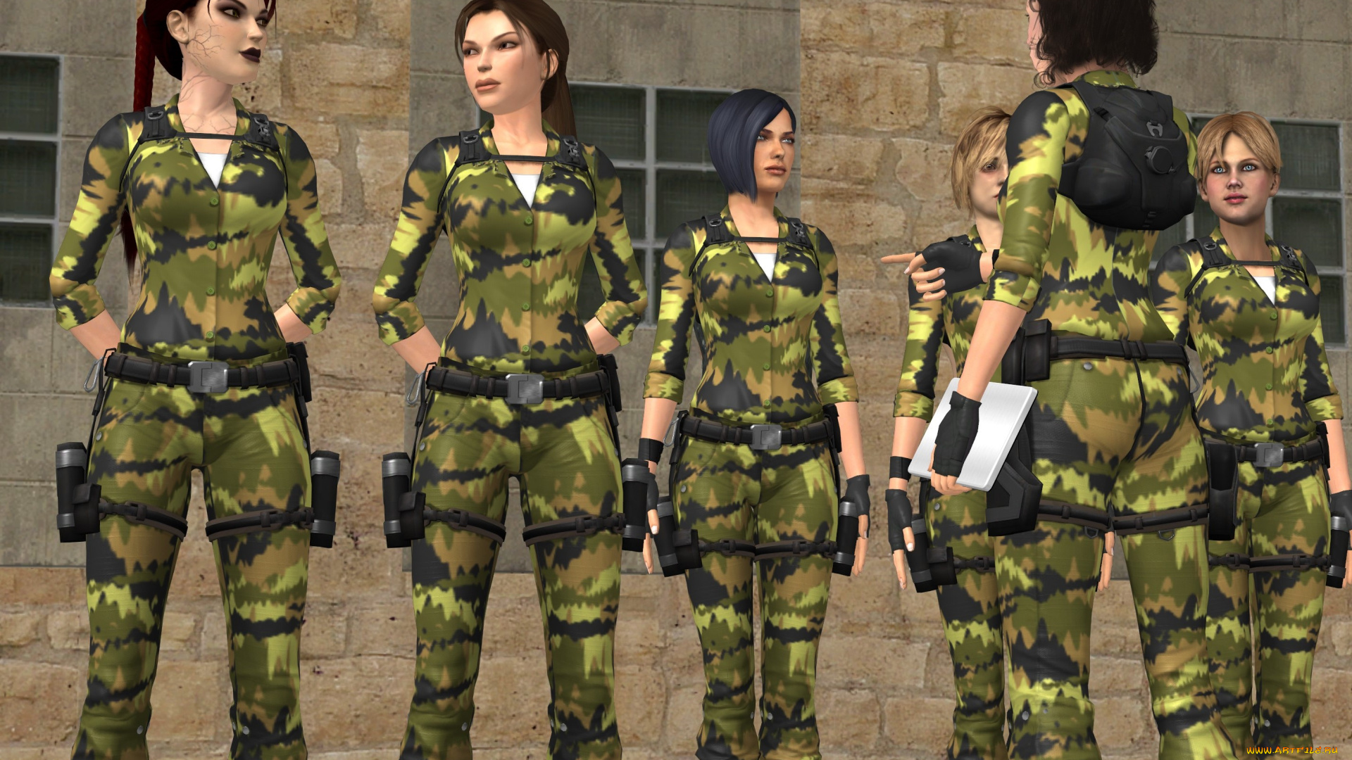 3д, графика, армия, , military, фон, взгляд, девушки