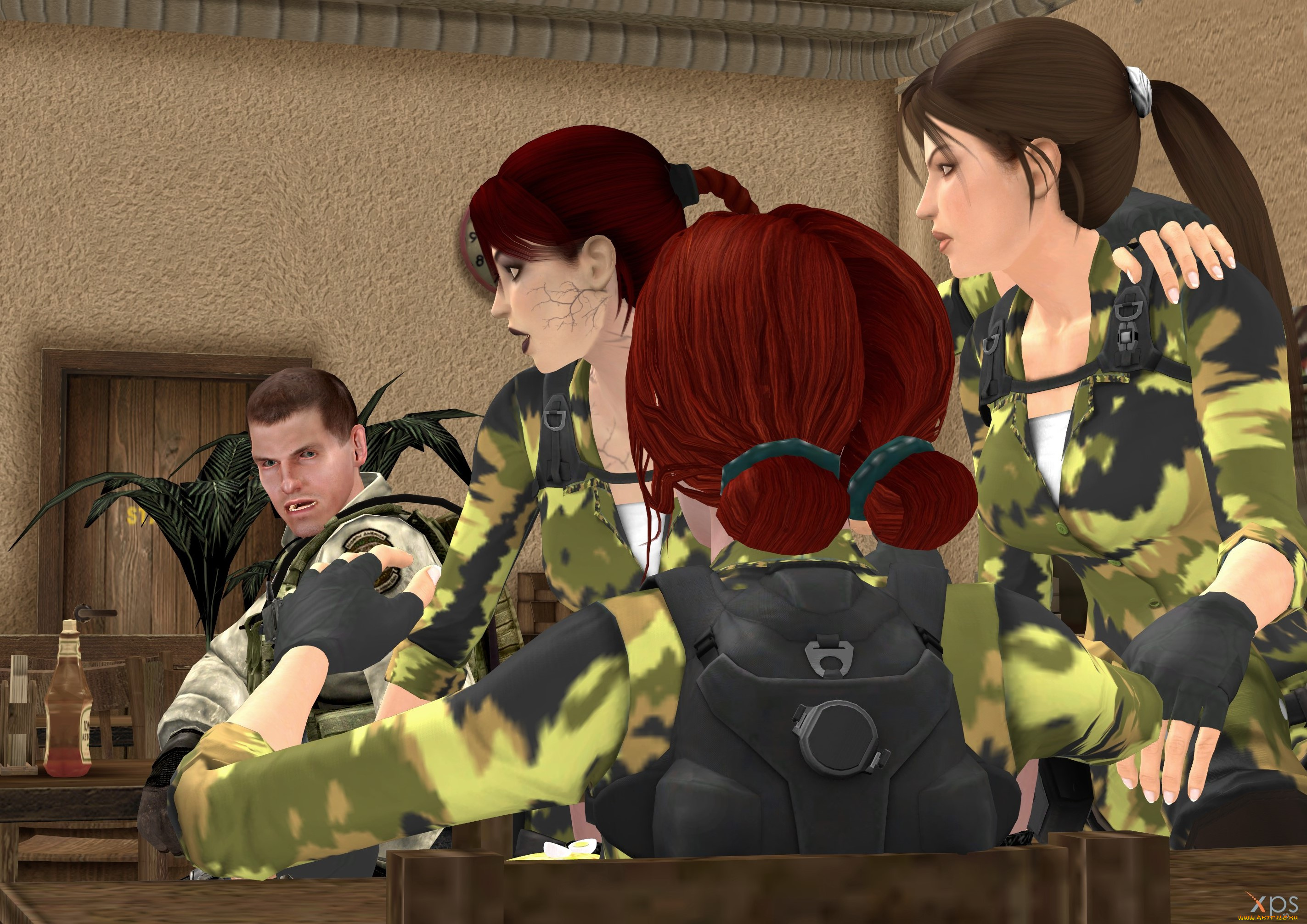 3д, графика, армия, , military, фон, взгляд, девушки