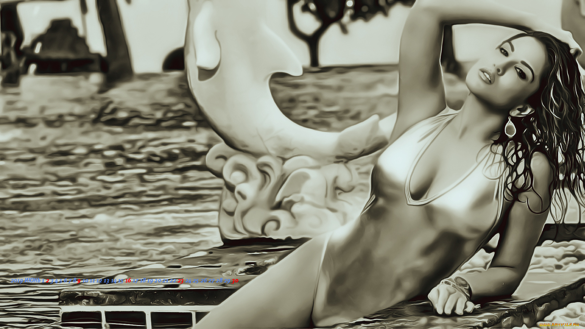 календари, компьютерный, дизайн, 2019, calendar, женщина, купальник, взгляд, бассейн, девушка