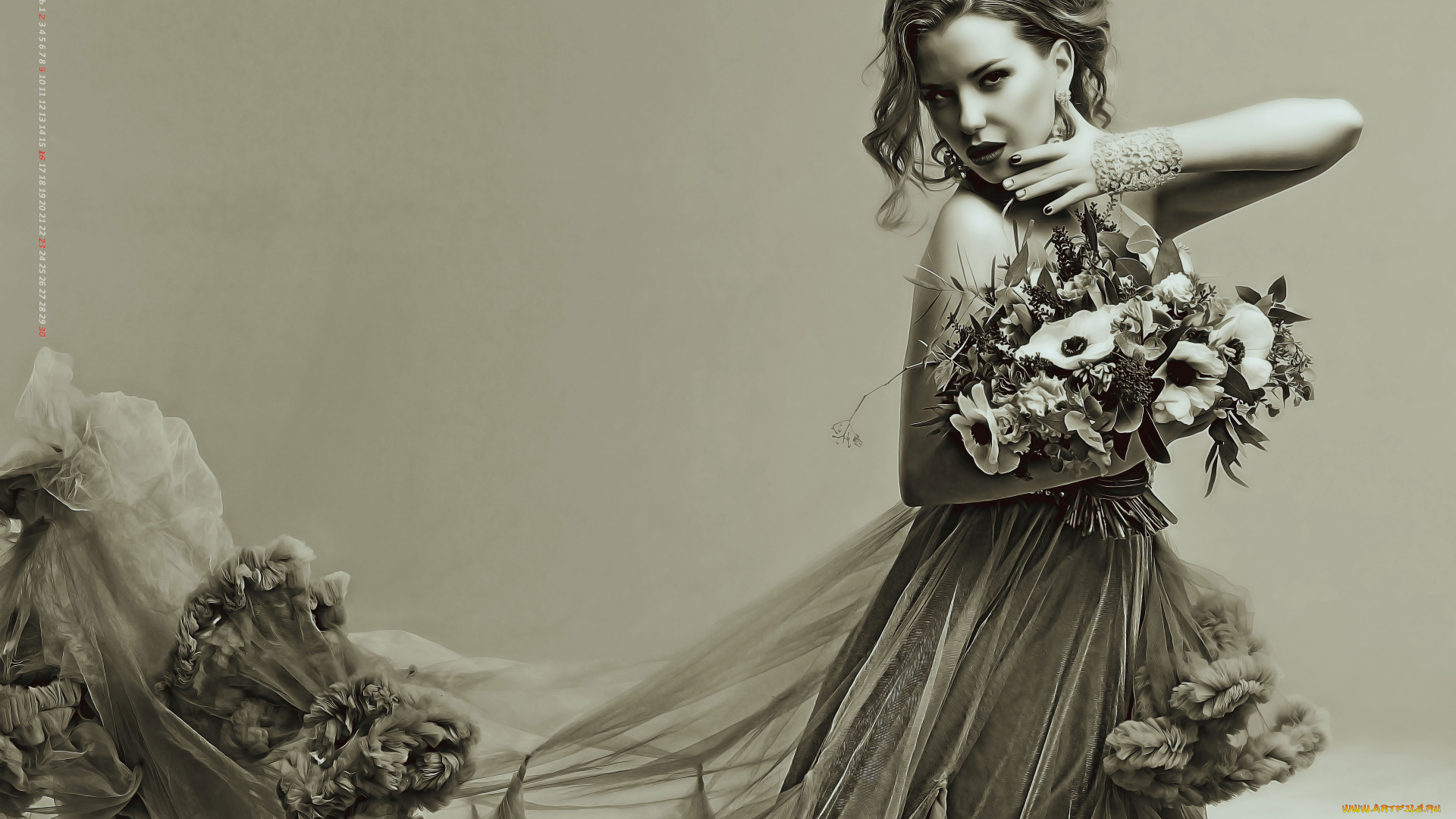 календари, компьютерный, дизайн, женщина, украшение, букет, девушка, цветы, 2019, calendar