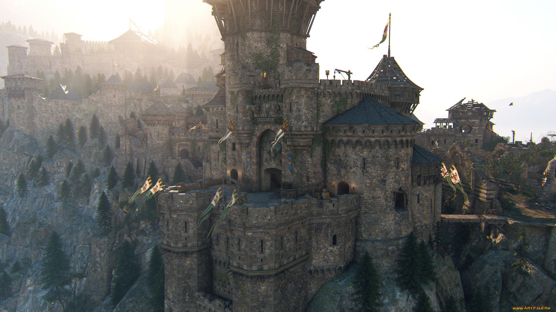 видео, игры, for, honor, крепость, замок, флаги
