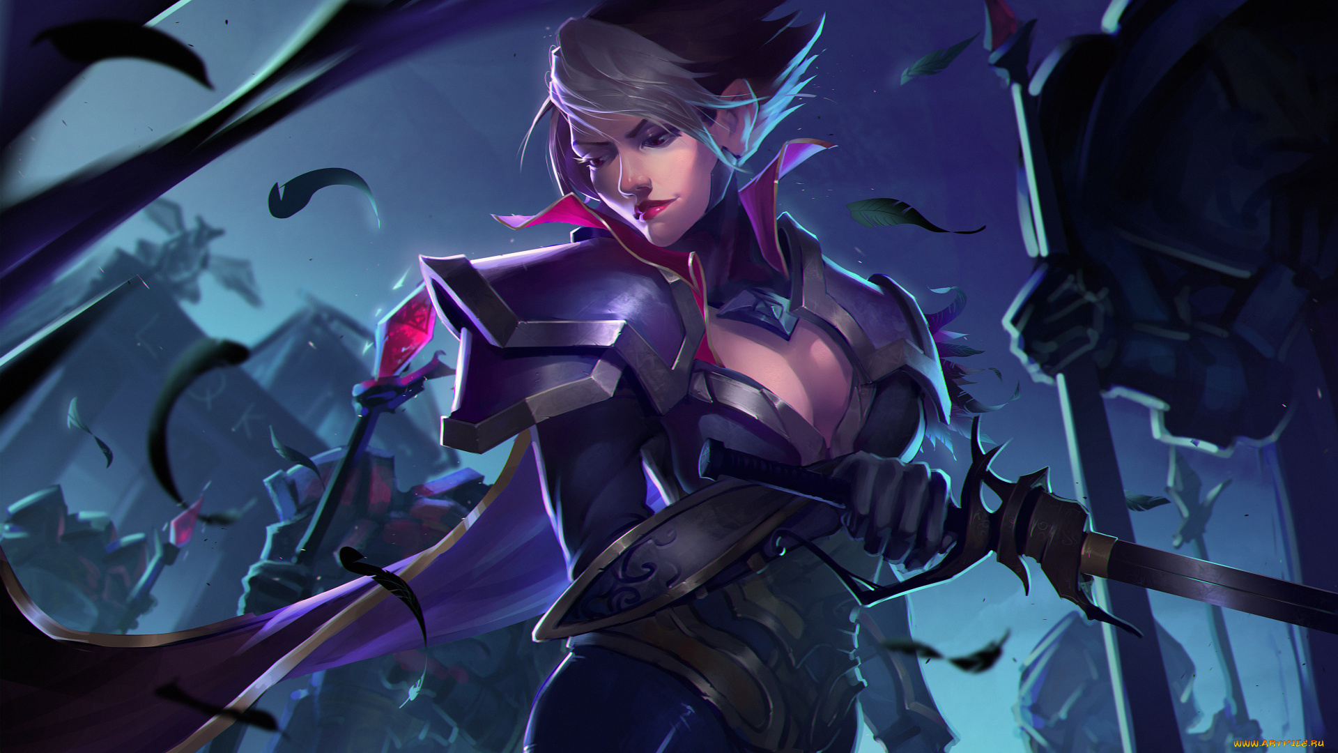 видео, игры, league, of, legends, рыцари, меч, девушка, фиора