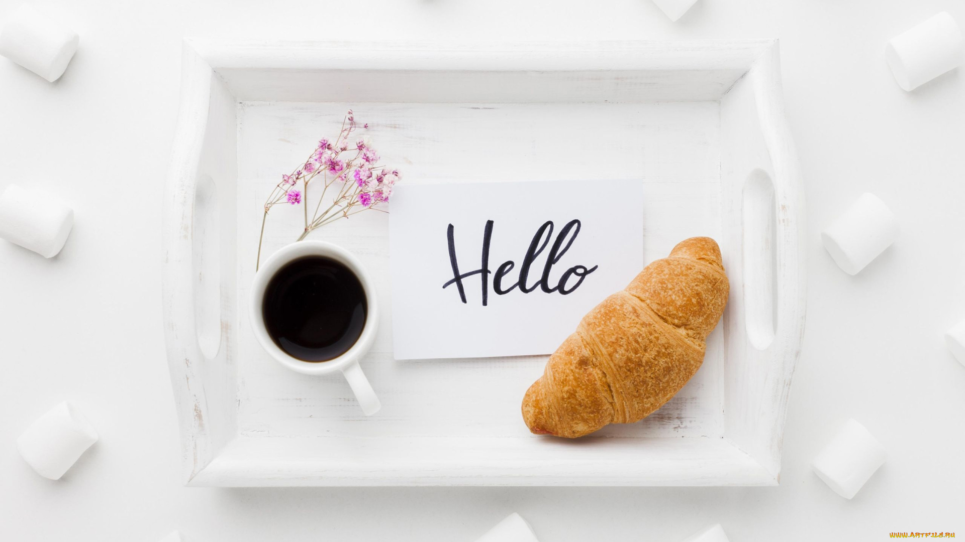 еда, кофе, , кофейные, зёрна, круассан, надпись