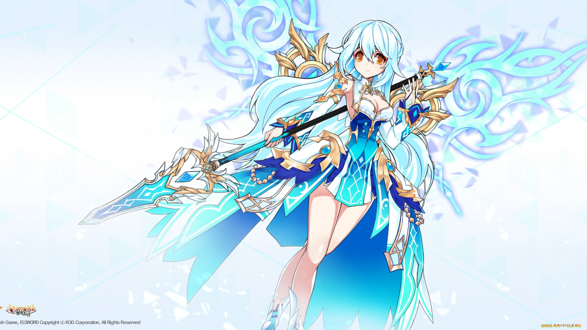 el, sword, видео, игры, ---другое, девушка, крылья, копье