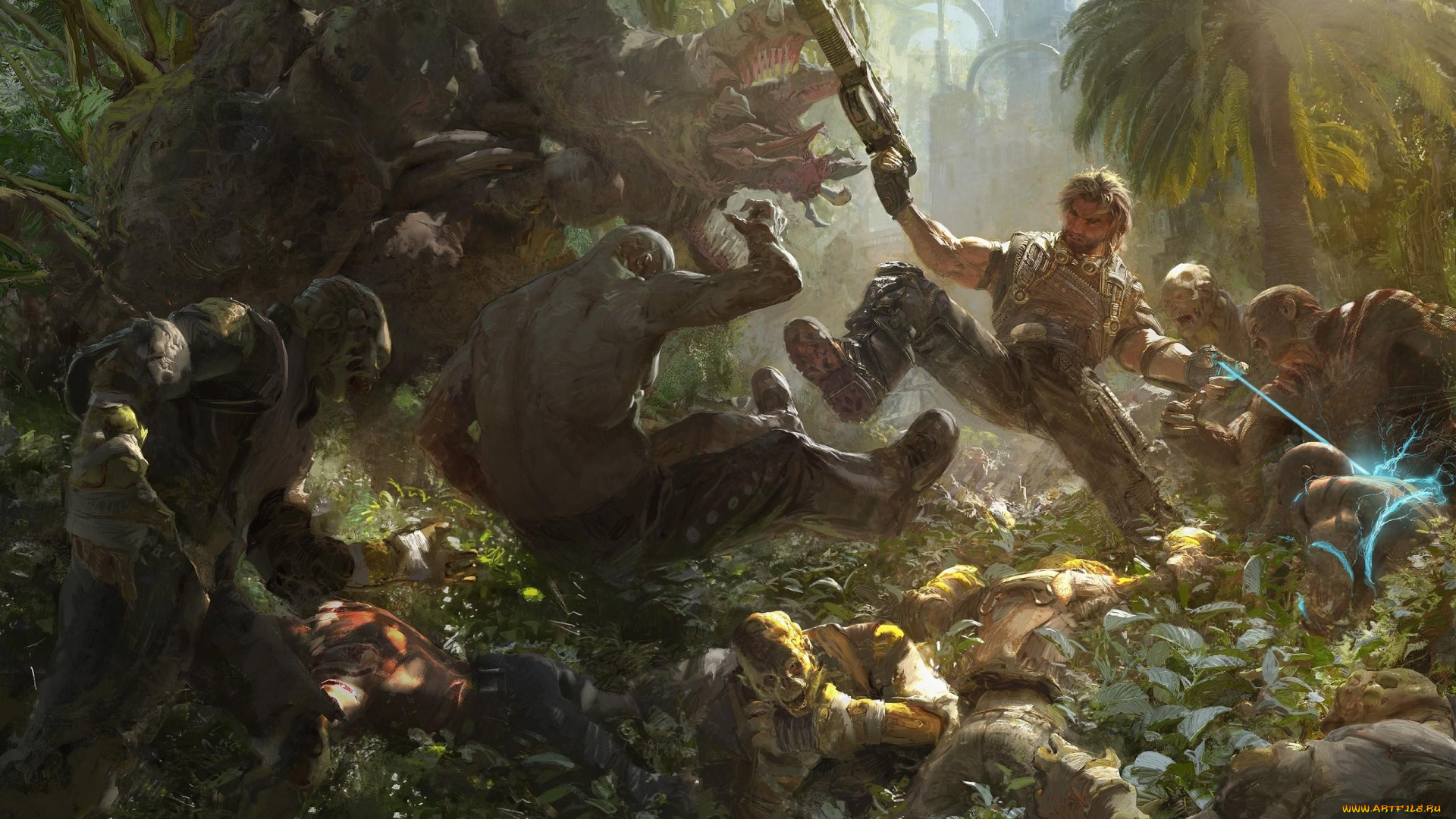 видео, игры, bulletstorm, бой, люди, монстры, оружие, джунгли