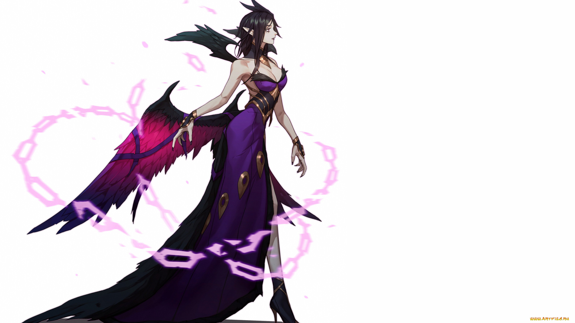 видео, игры, league, of, legends, девушка, крылья, morgana