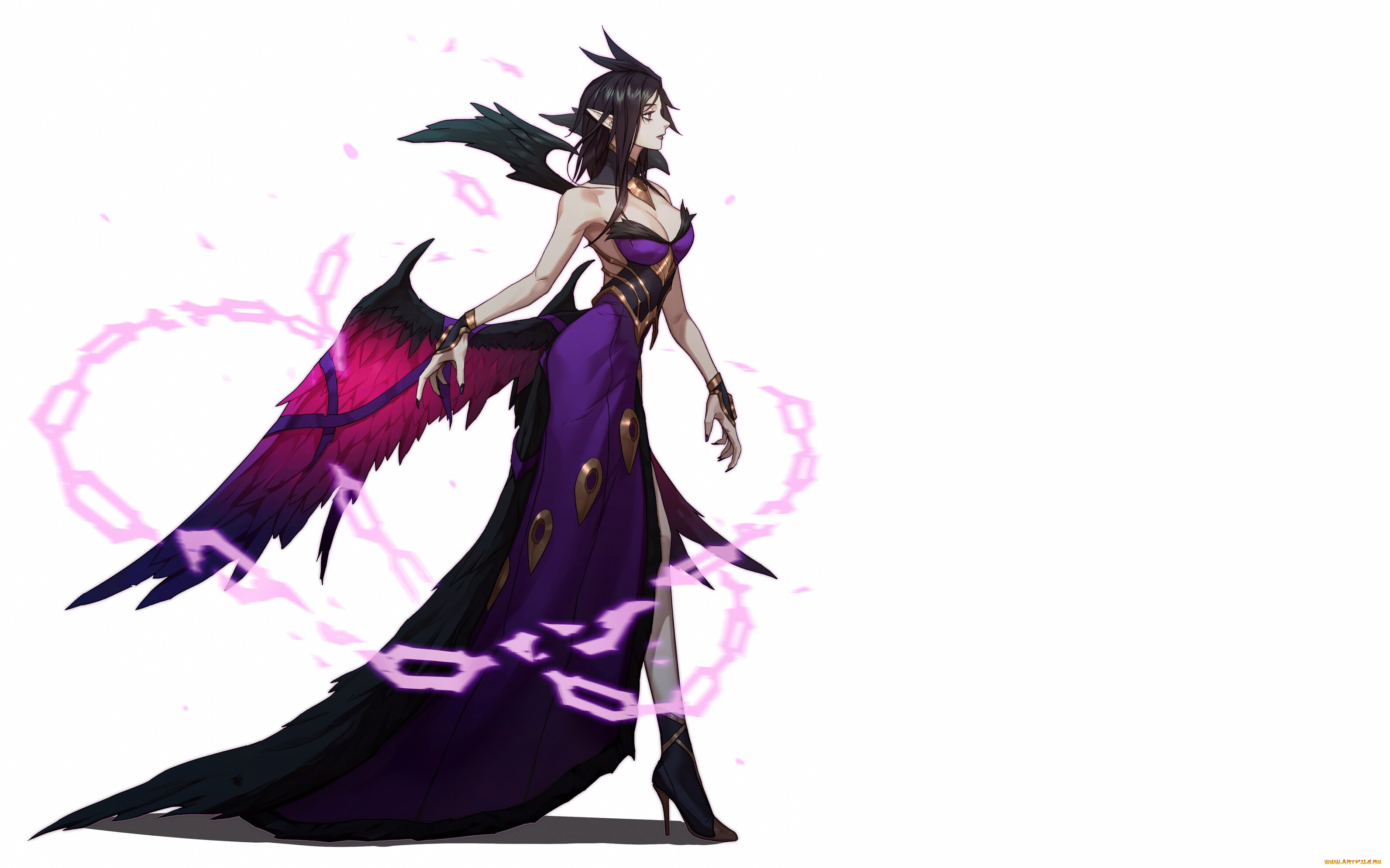 видео, игры, league, of, legends, девушка, крылья, morgana