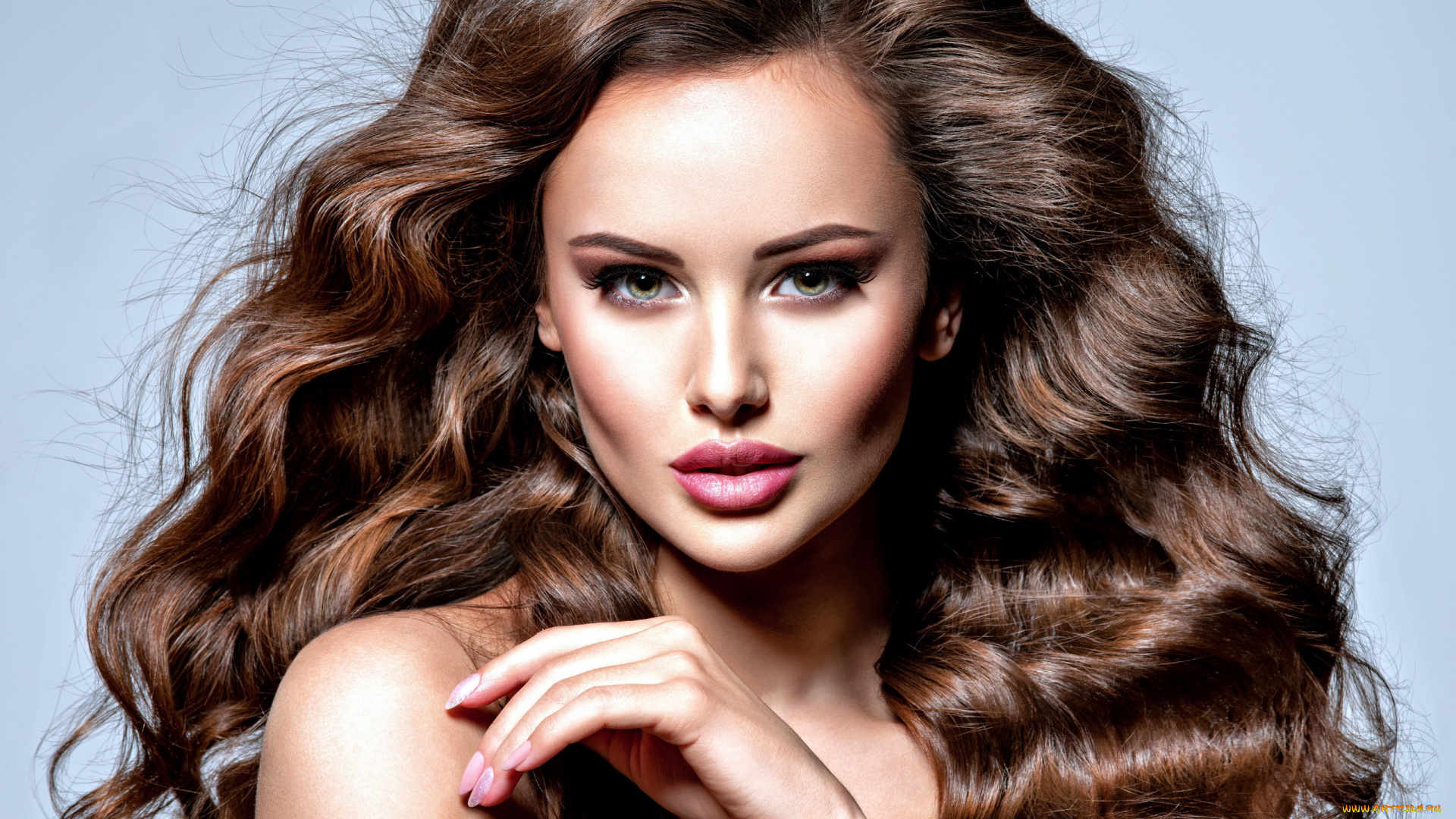 девушки, -, лица, , портреты, брюнетка, локоны