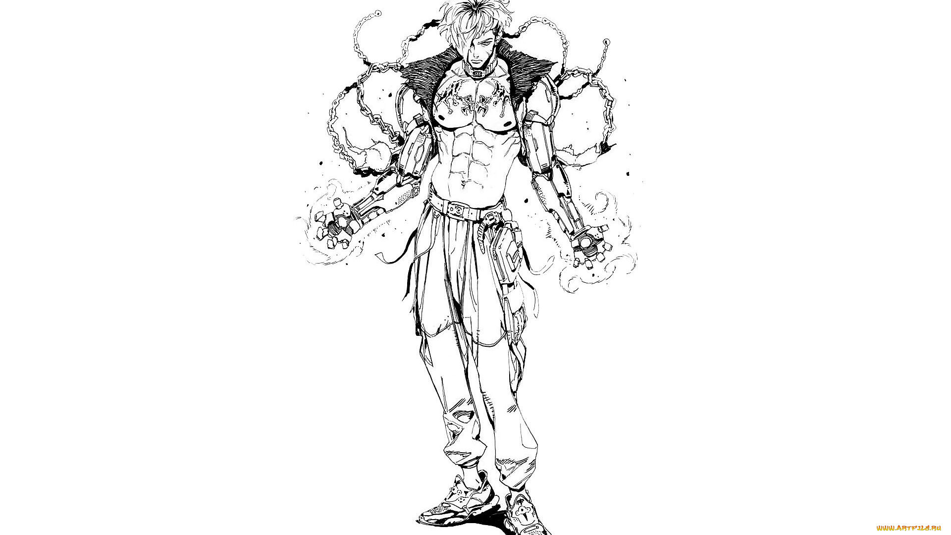 фэнтези, роботы, , киборги, , механизмы, парень, цепи, руки