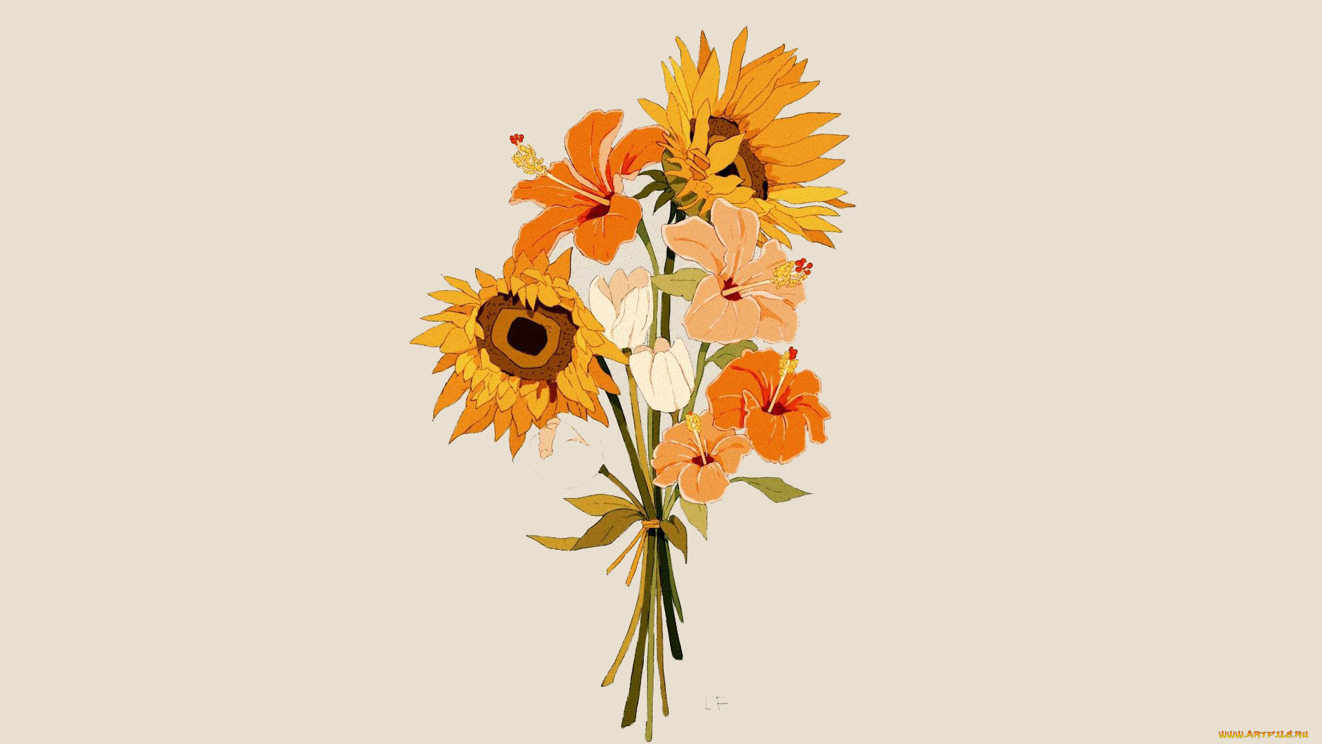 рисованное, цветы, букет