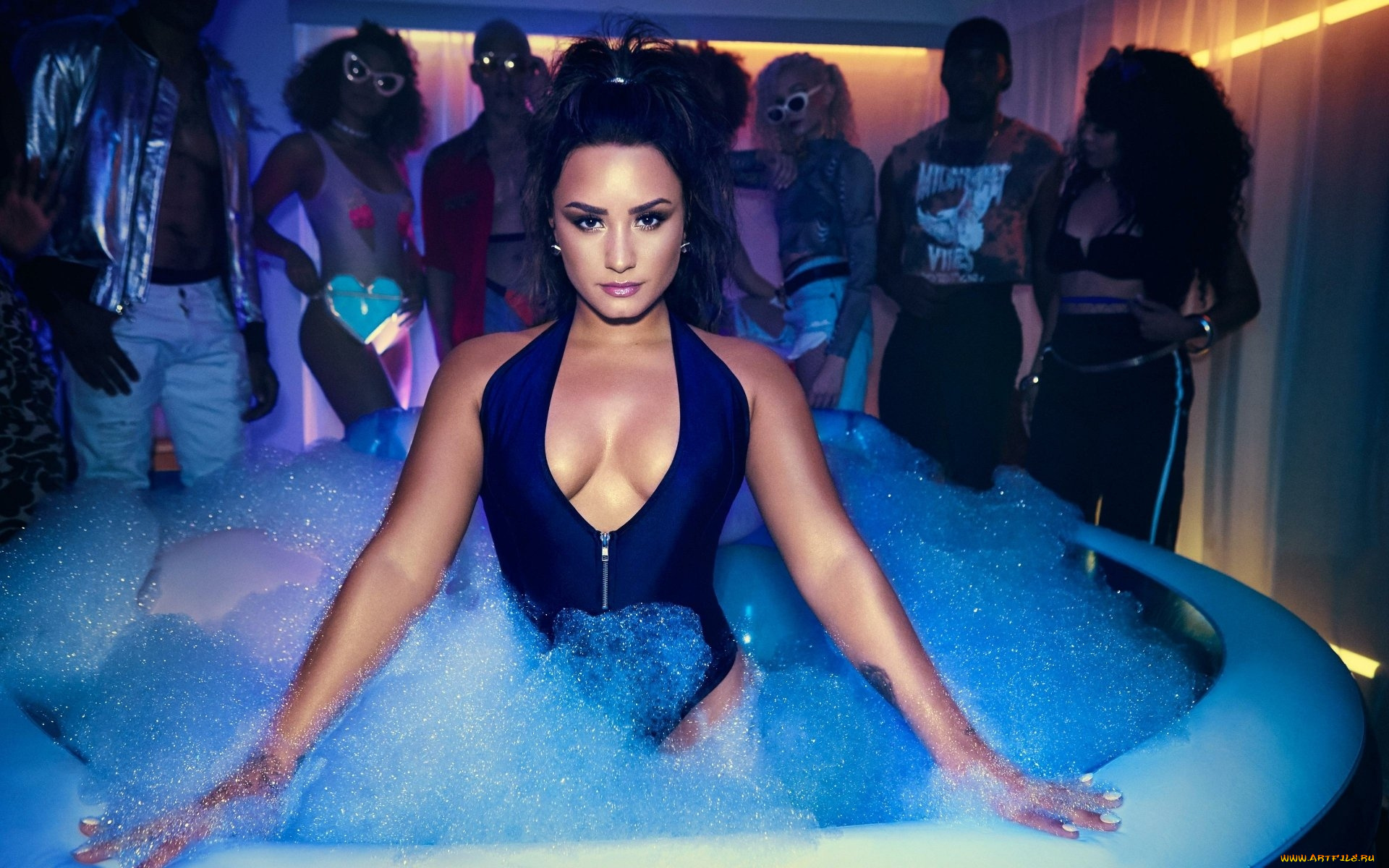 девушки, demi, lovato, пена, купальник, декольте