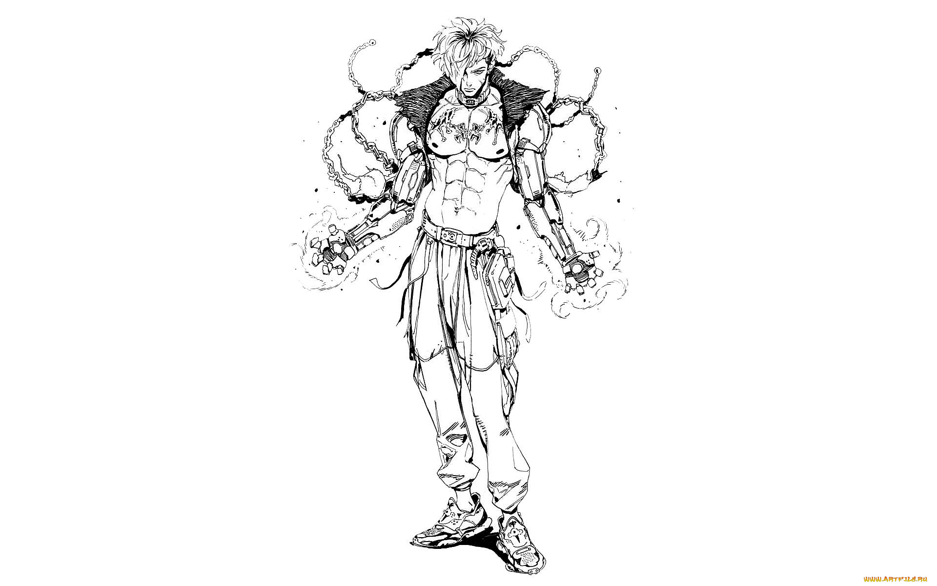 фэнтези, роботы, , киборги, , механизмы, парень, цепи, руки