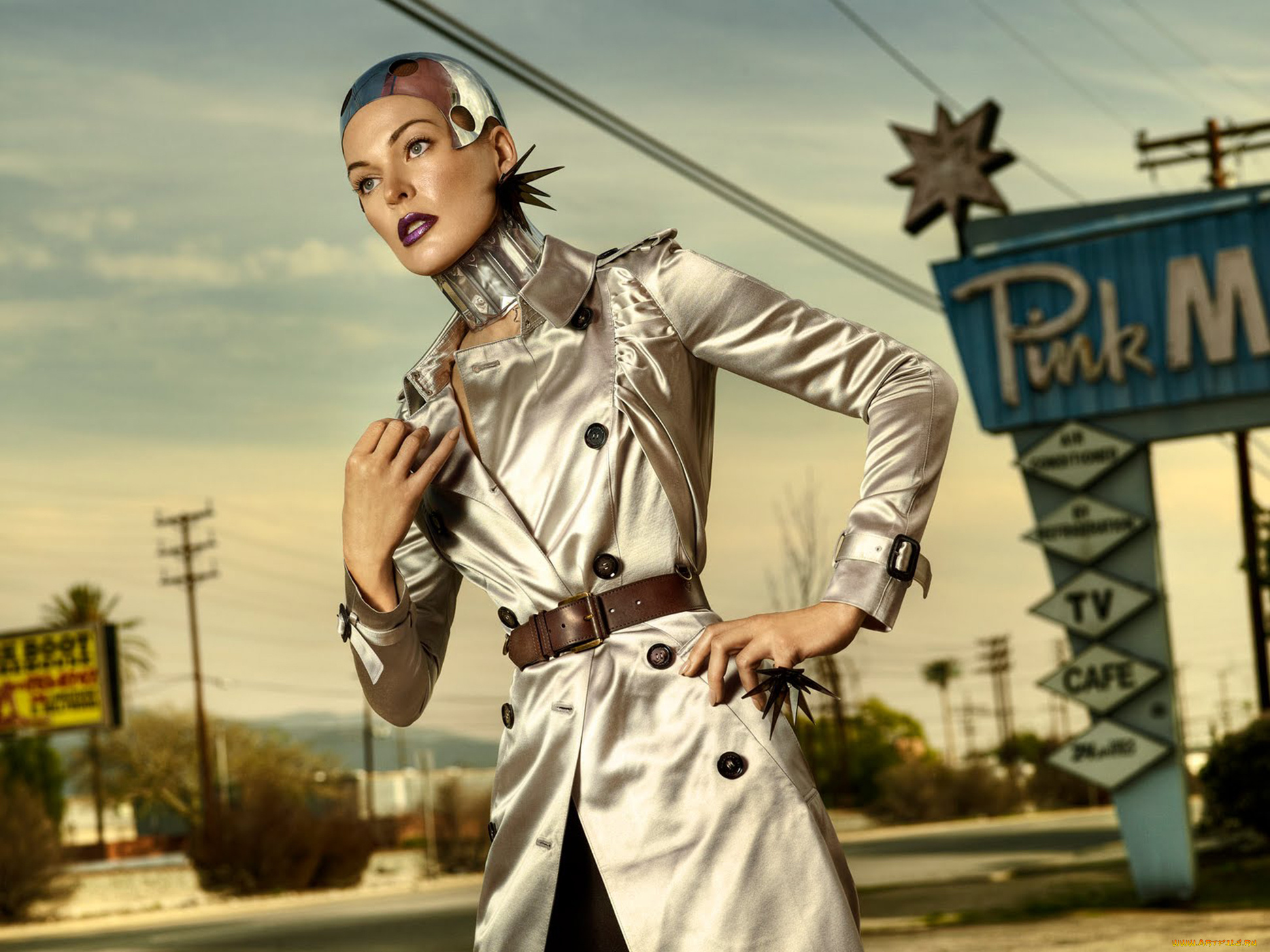 девушки, milla, jovovich, плащ, город, дорога