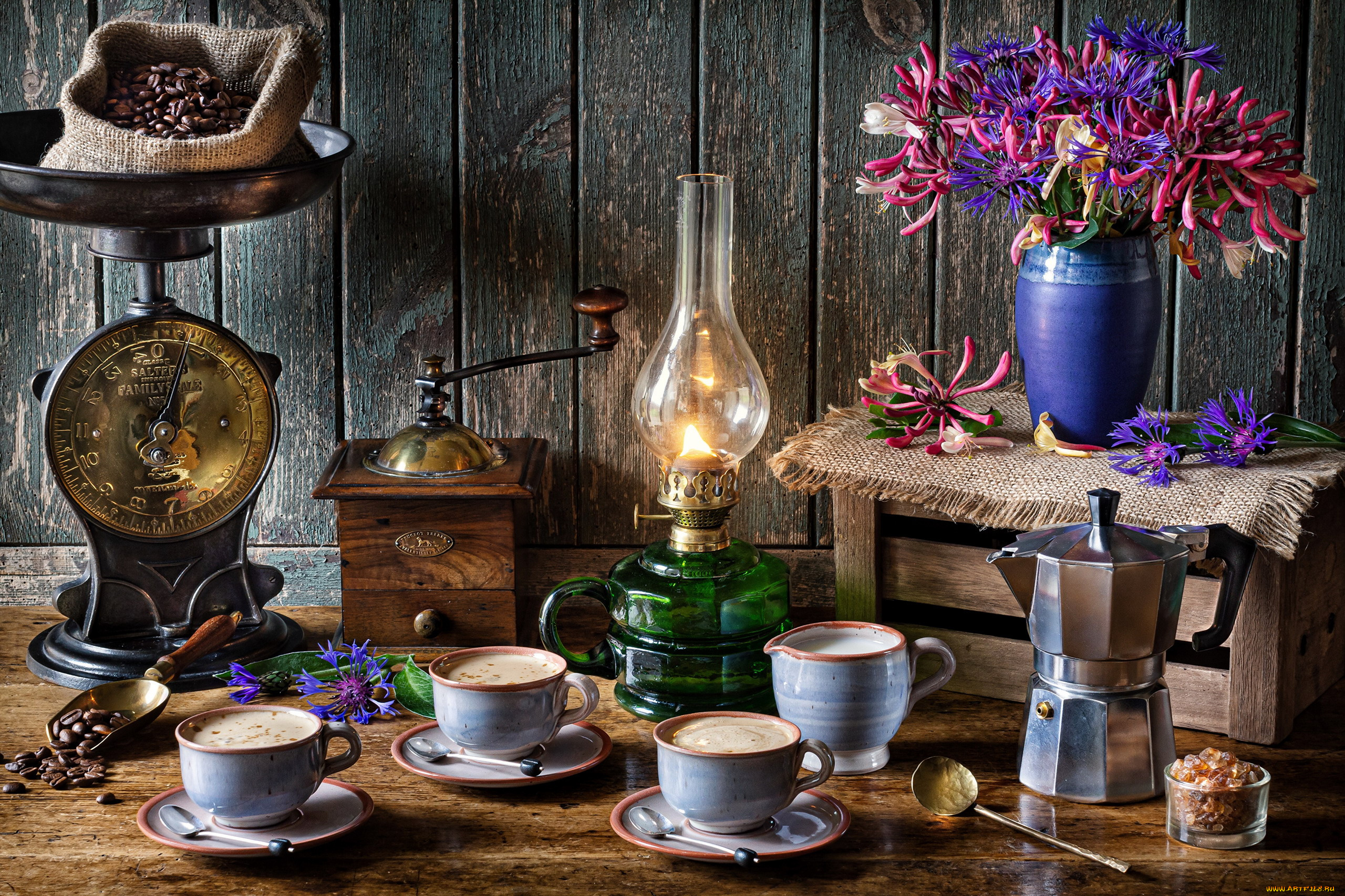 еда, натюрморт, весы, кофемолка, кофейник, кофе, букет