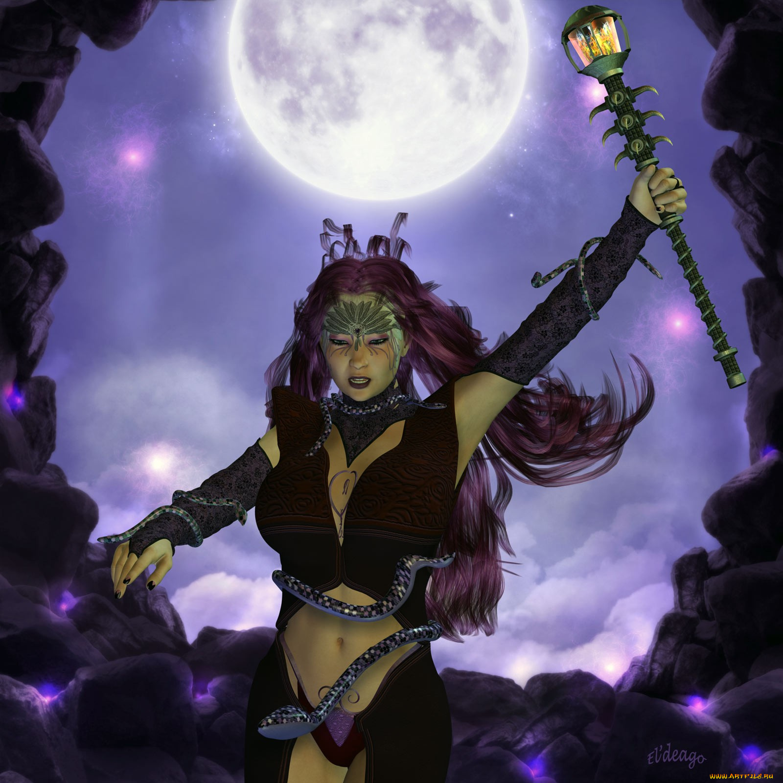 3д, графика, fantasy, фантазия, луна, жезл