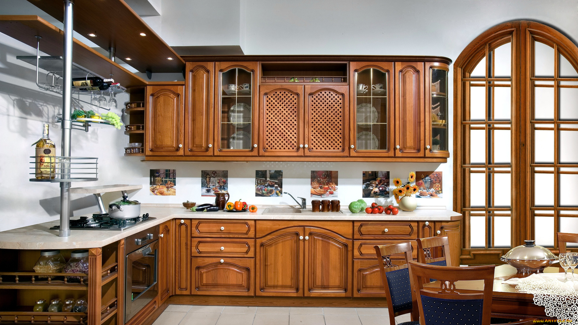 интерьер, кухня, стулья, стол, овощи, мебель