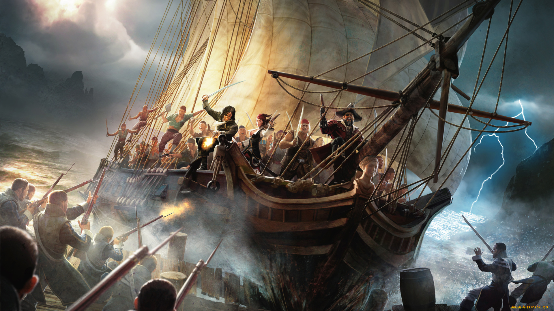 risen, dark, waters, №634605, видео, игры, фрегат, парусник, пираты