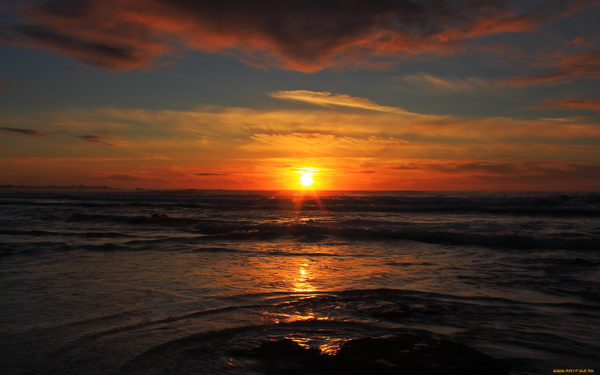 sunset, природа, восходы, закаты, тучи, волны, вечер, закат