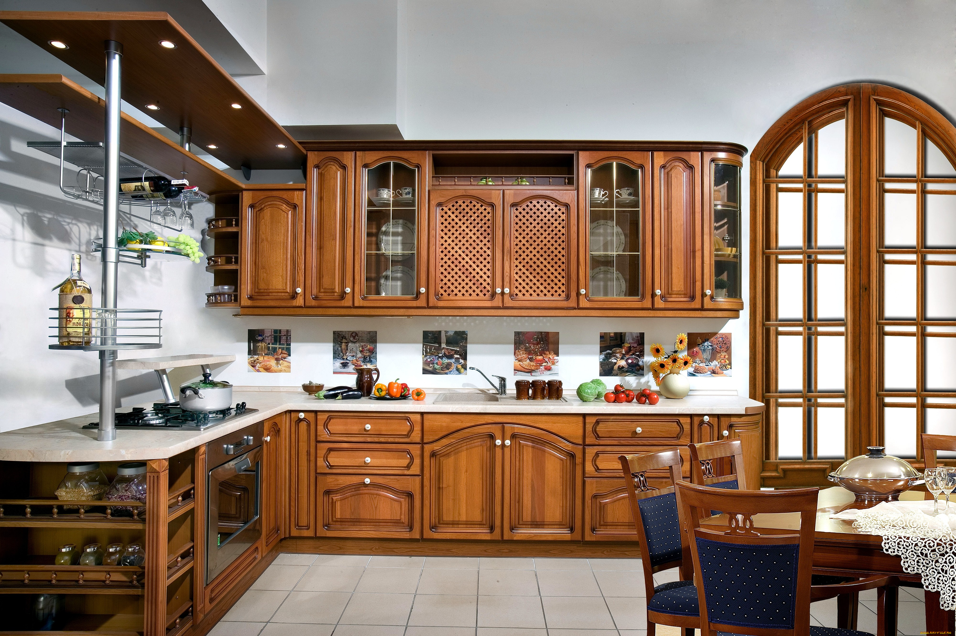 интерьер, кухня, стулья, стол, овощи, мебель