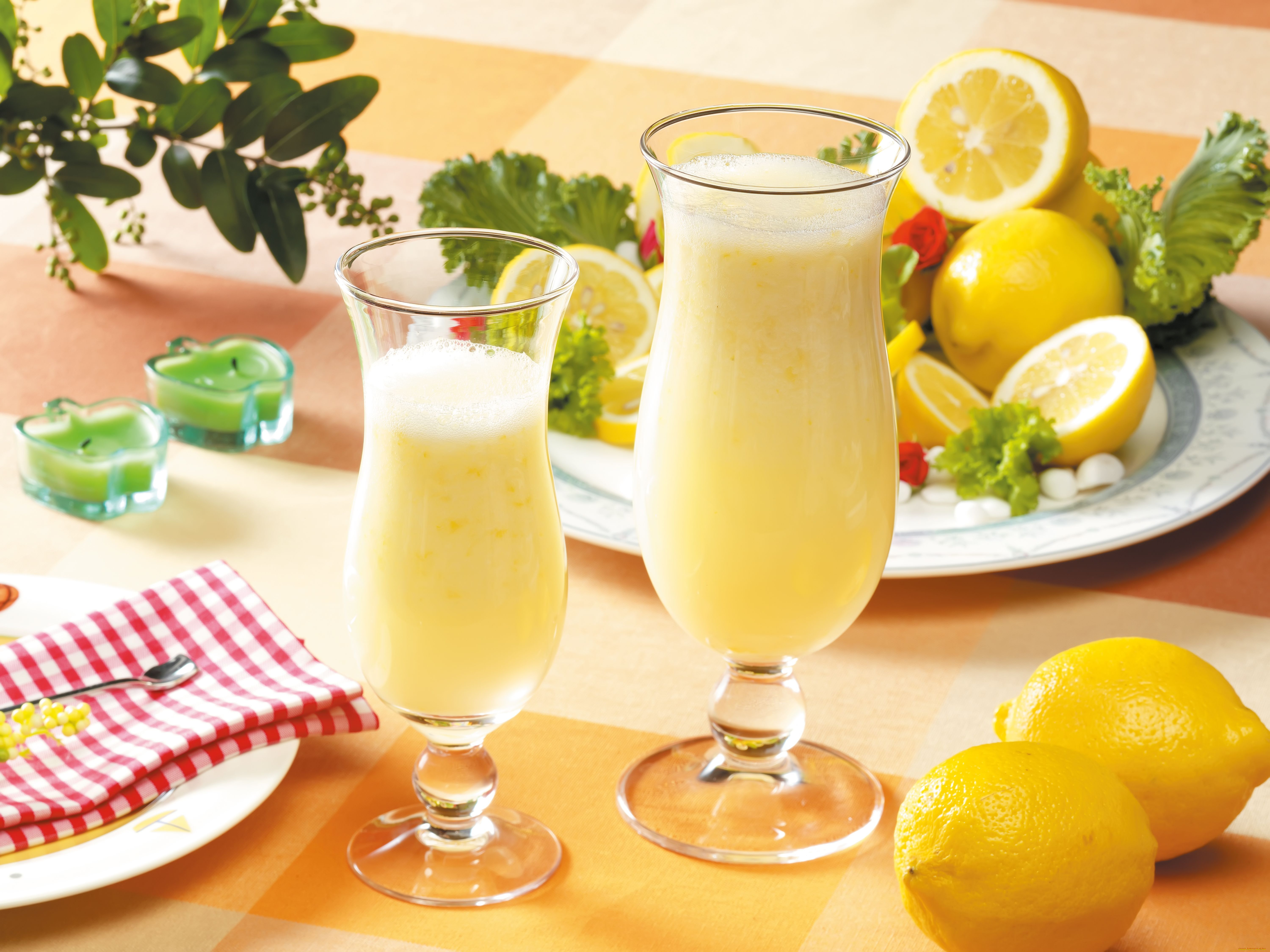 еда, напитки, коктейль, сок, бокалы, лимоны, свечи