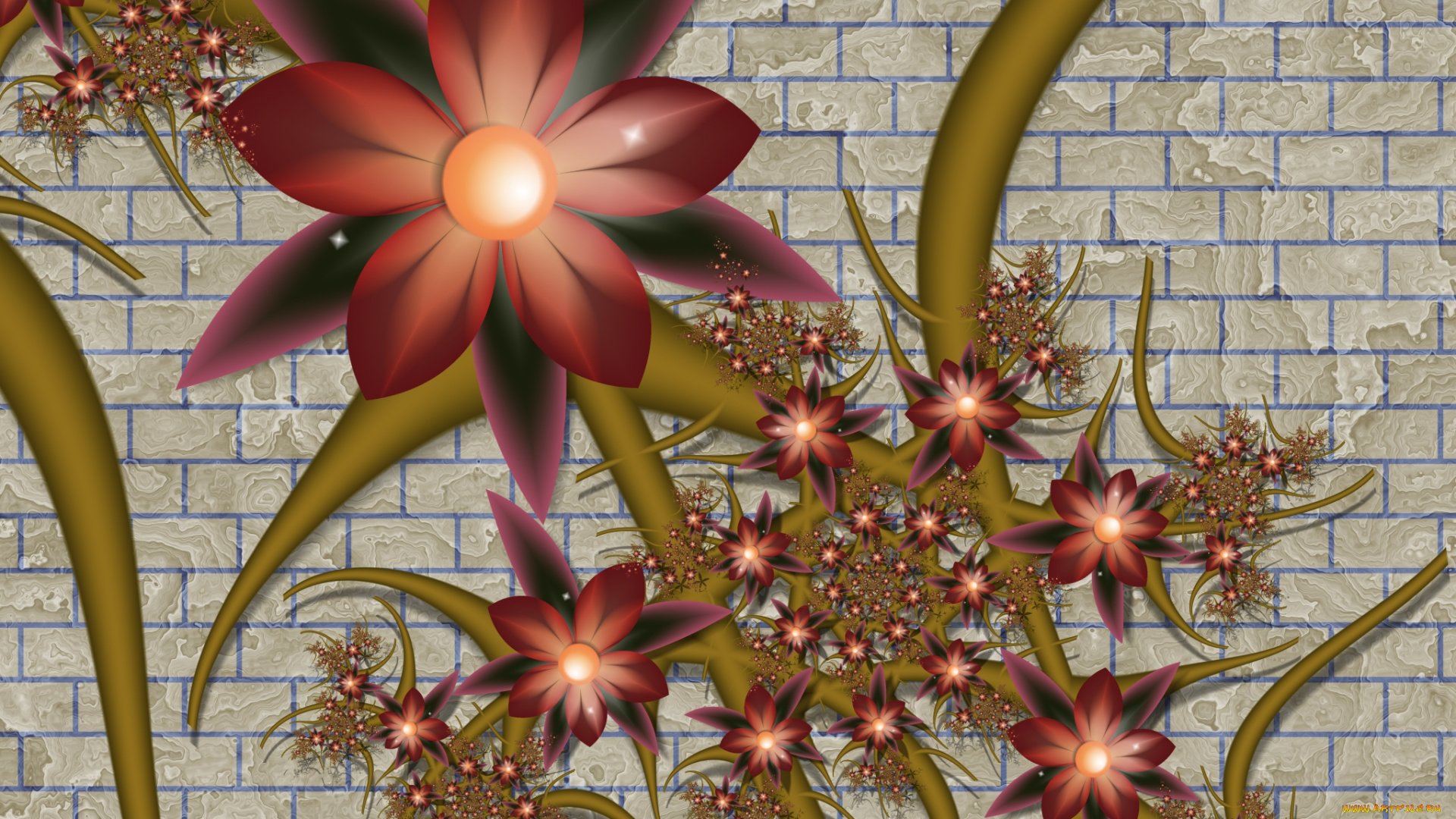 3д, графика, flowers, цветы, фон, цвета, узор, лепестки