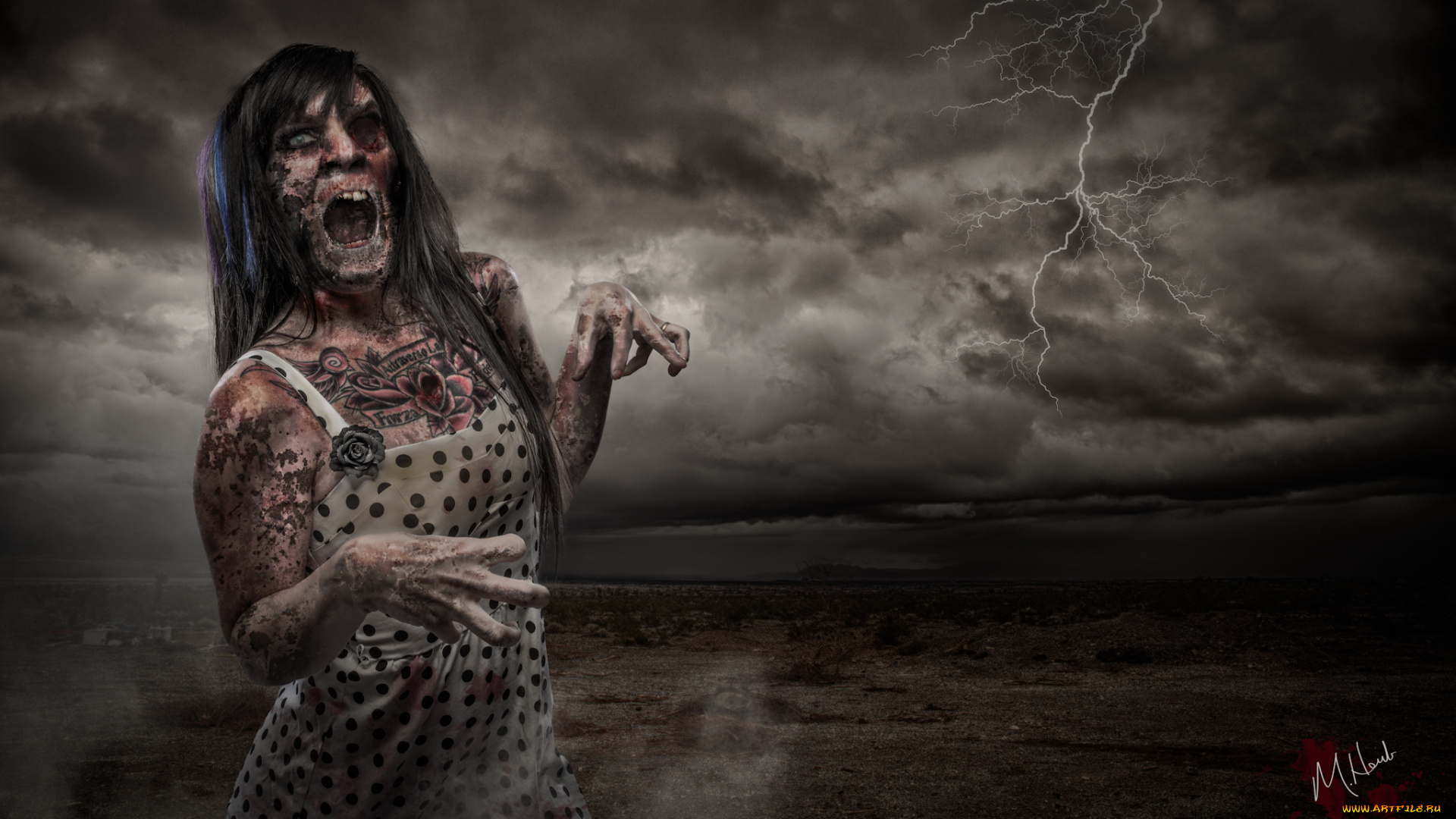 разное, компьютерный, дизайн, девушка, зомби, тату, молния