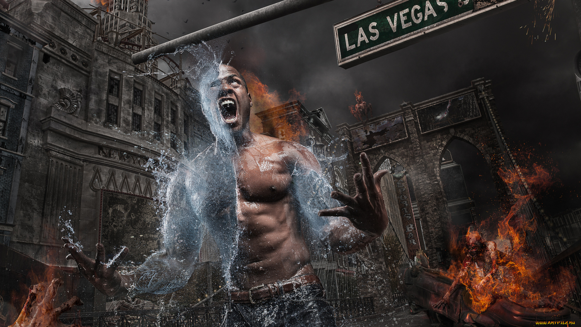 разное, компьютерный, дизайн, парень, вода, огонь, метаморфоз