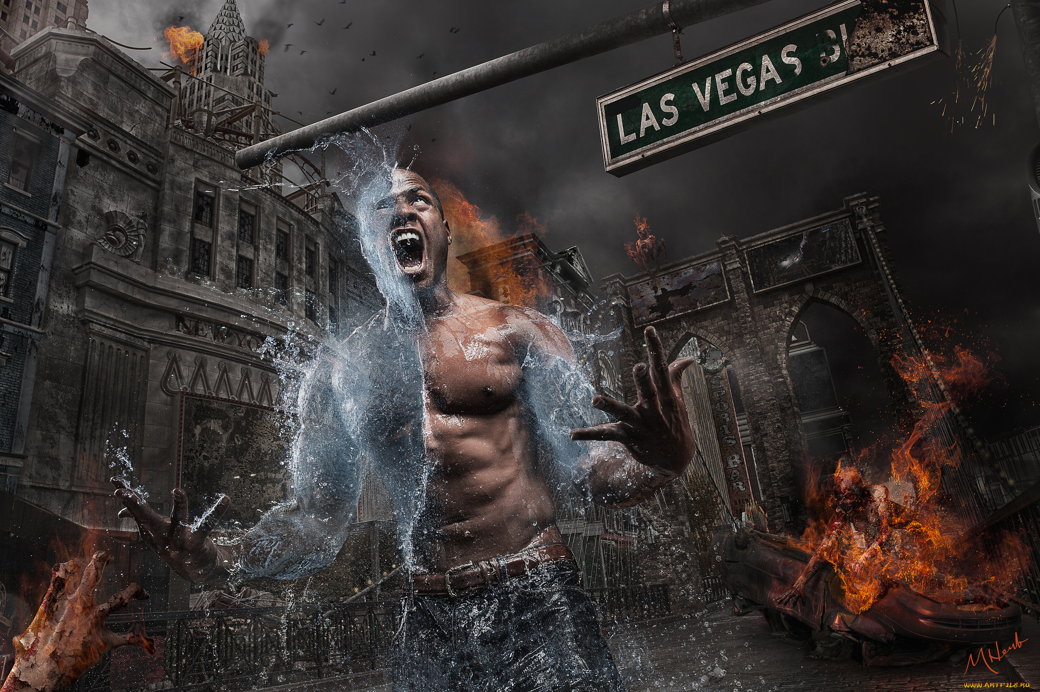 разное, компьютерный, дизайн, парень, вода, огонь, метаморфоз