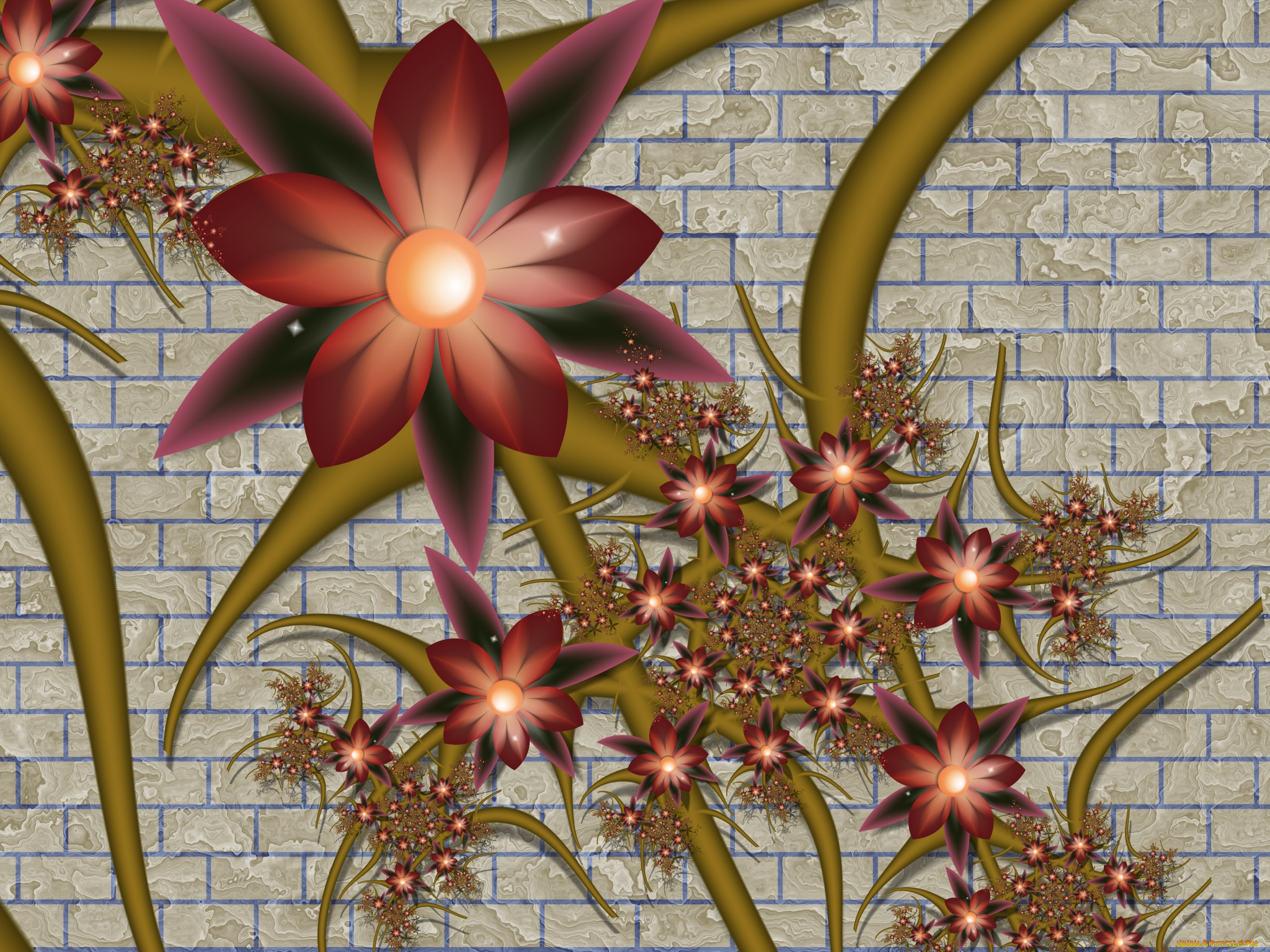 3д, графика, flowers, цветы, фон, цвета, узор, лепестки