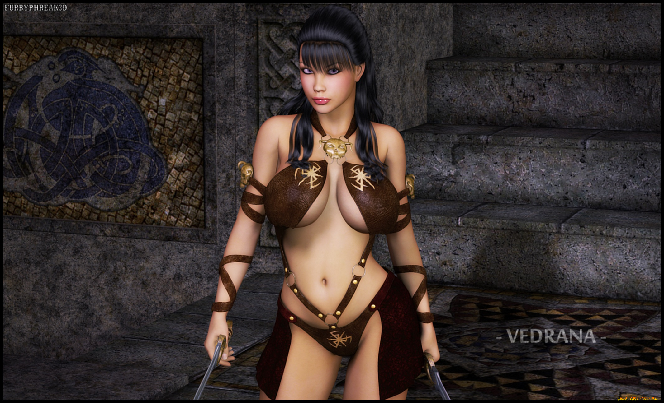 3д, графика, fantasy, фантазия, девушка, мечи