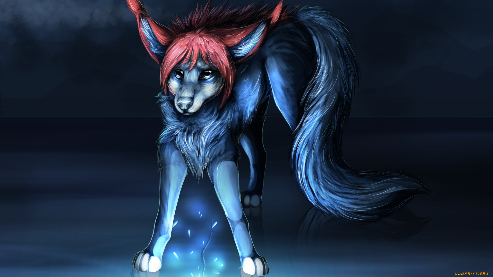 рисованные, животные, , сказочные, , мифические, лёд, ночь, животное, трещины