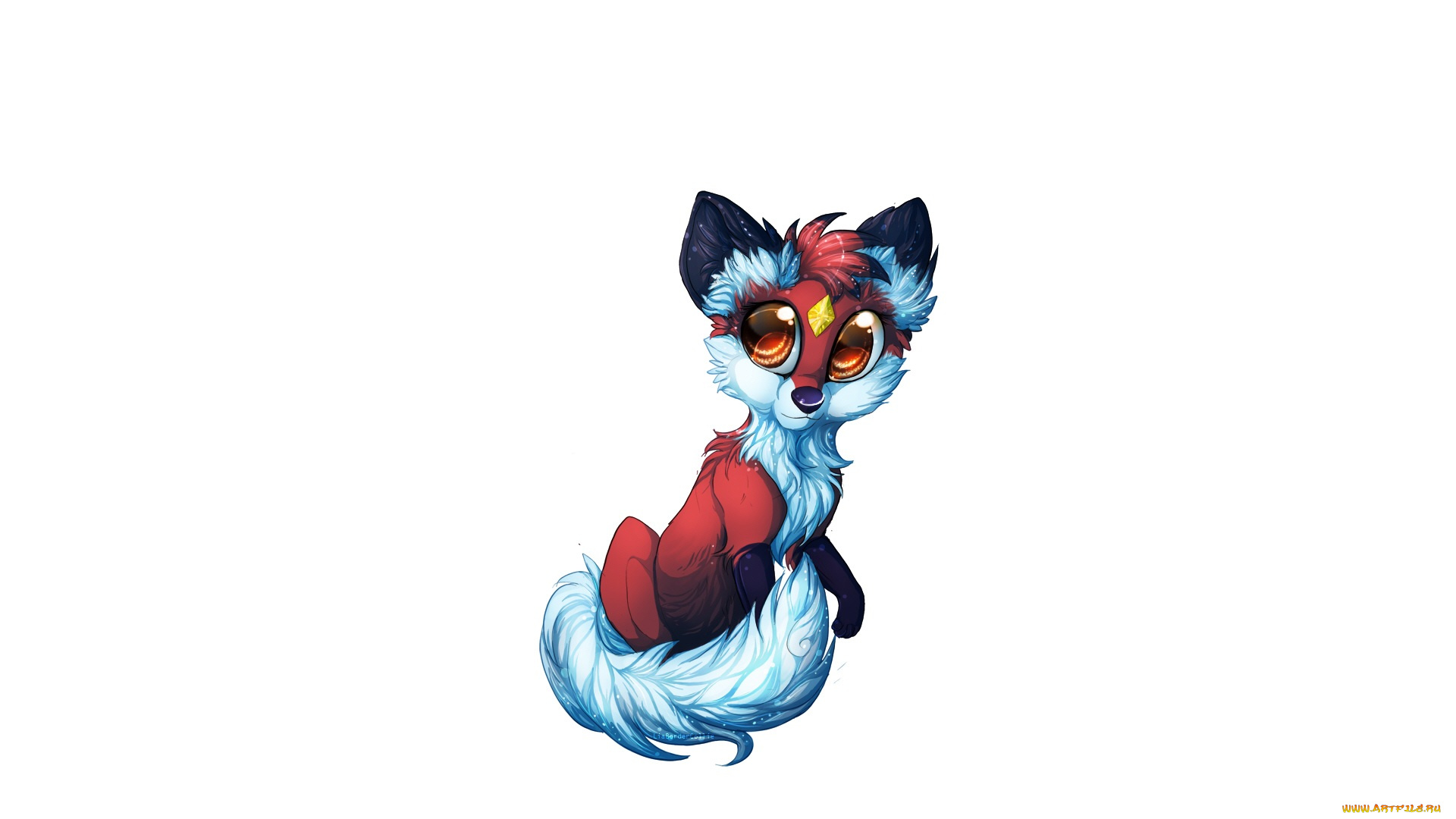 рисованные, животные, , сказочные, , мифические, зверёк, белый, фон