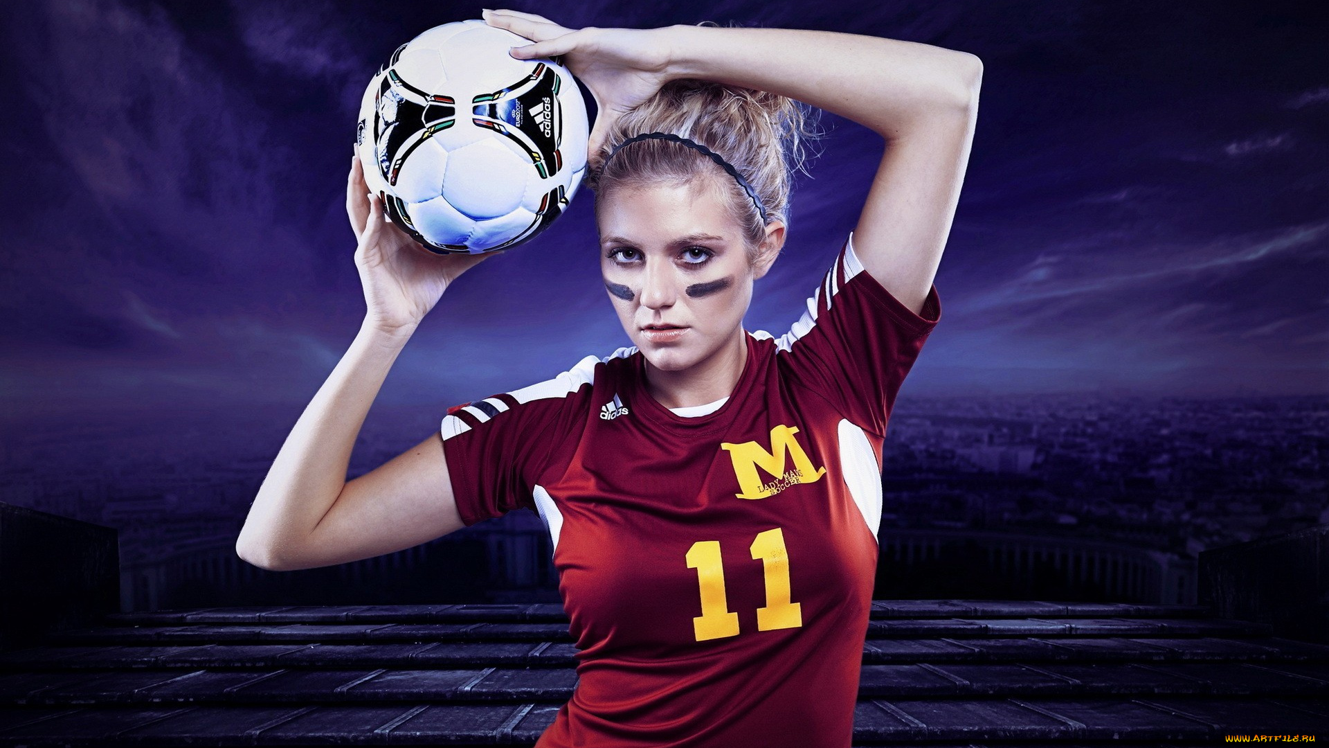 спорт, волейбол, форма, мяч, ночь, город, девушка, футболка