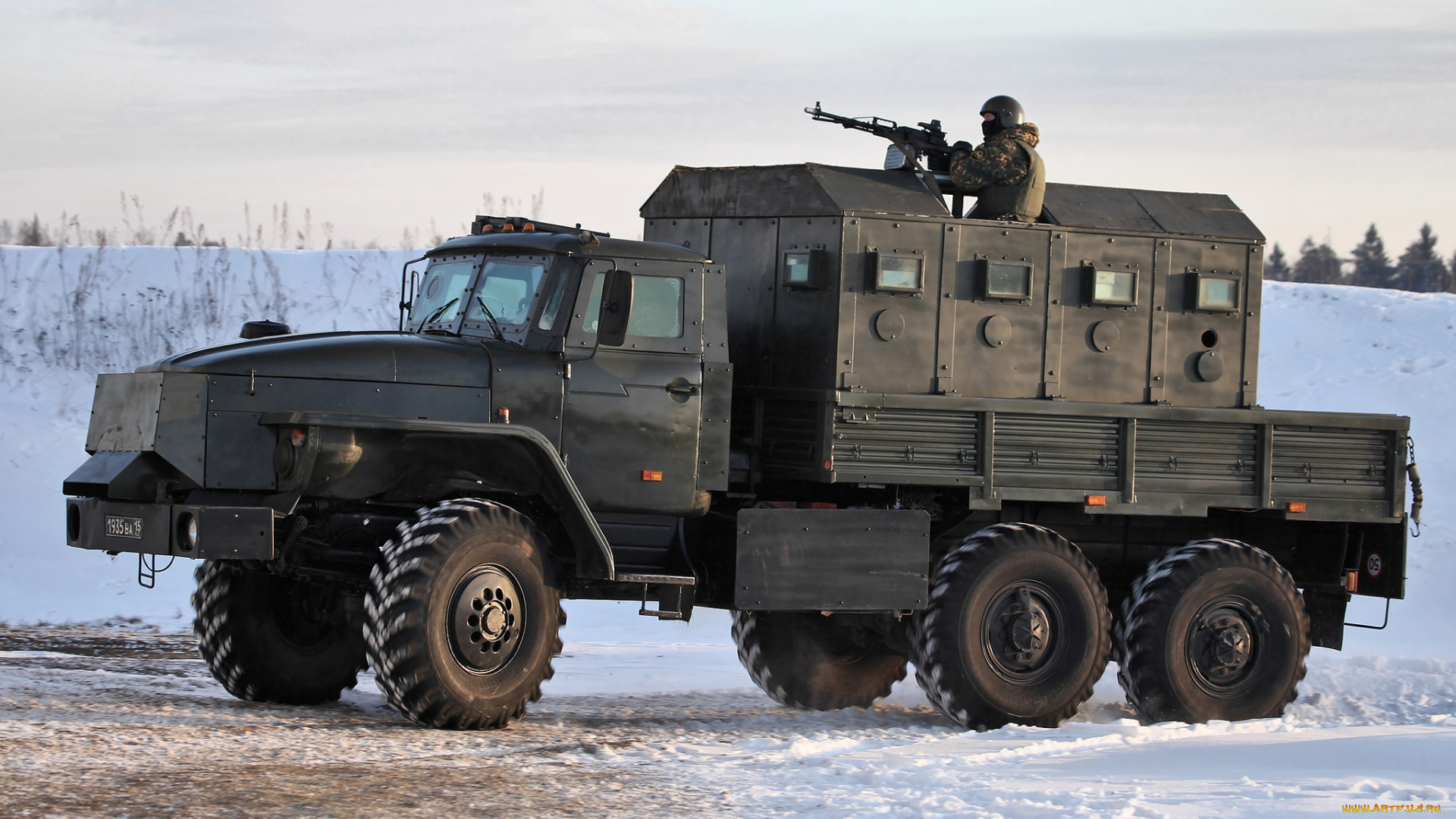 техника, военная, техника, пулеметчик, звезда-в, урал-4320, бронеавтомобиль, снег