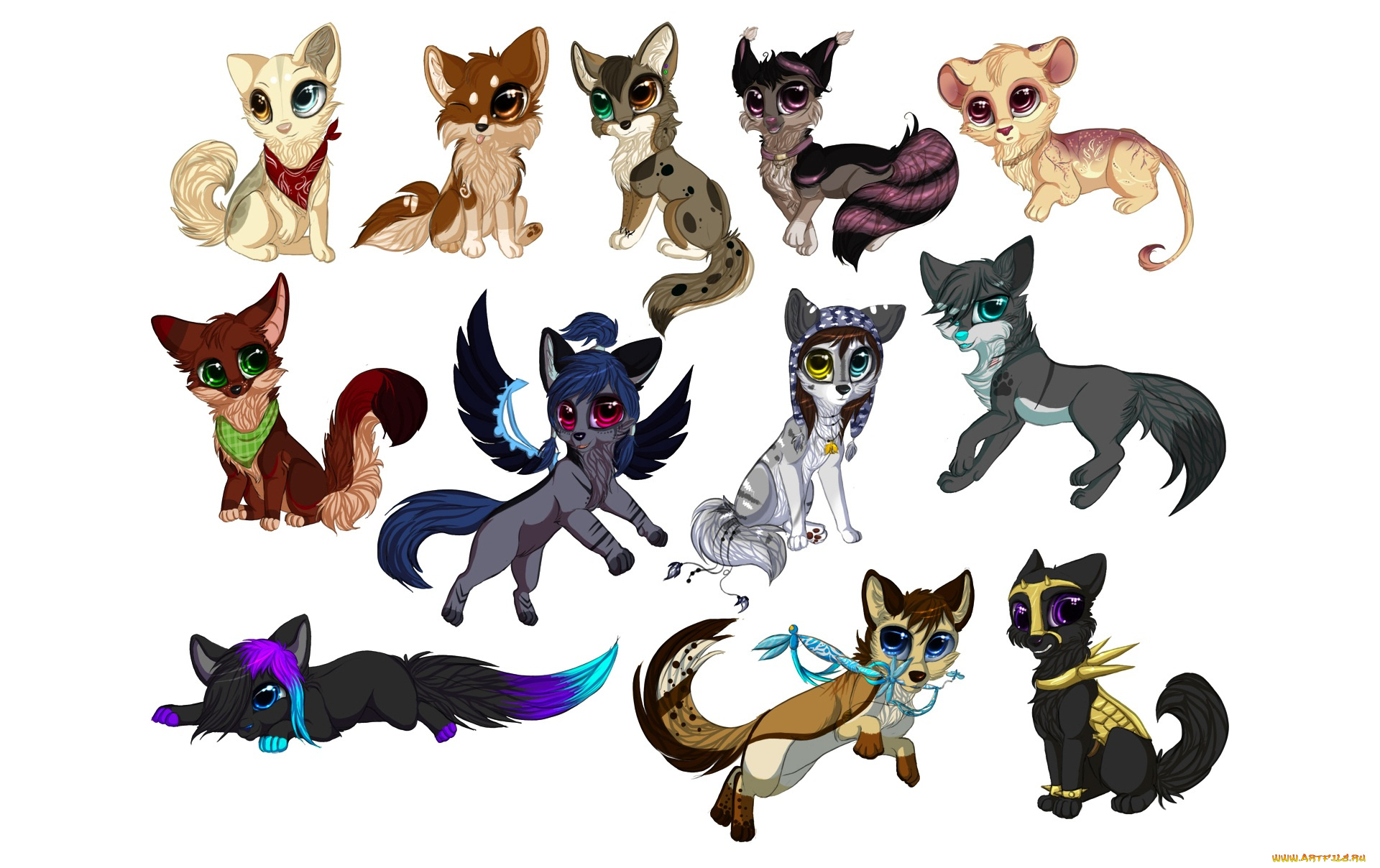 рисованные, животные, , сказочные, , мифические, белый, фон, много, арт