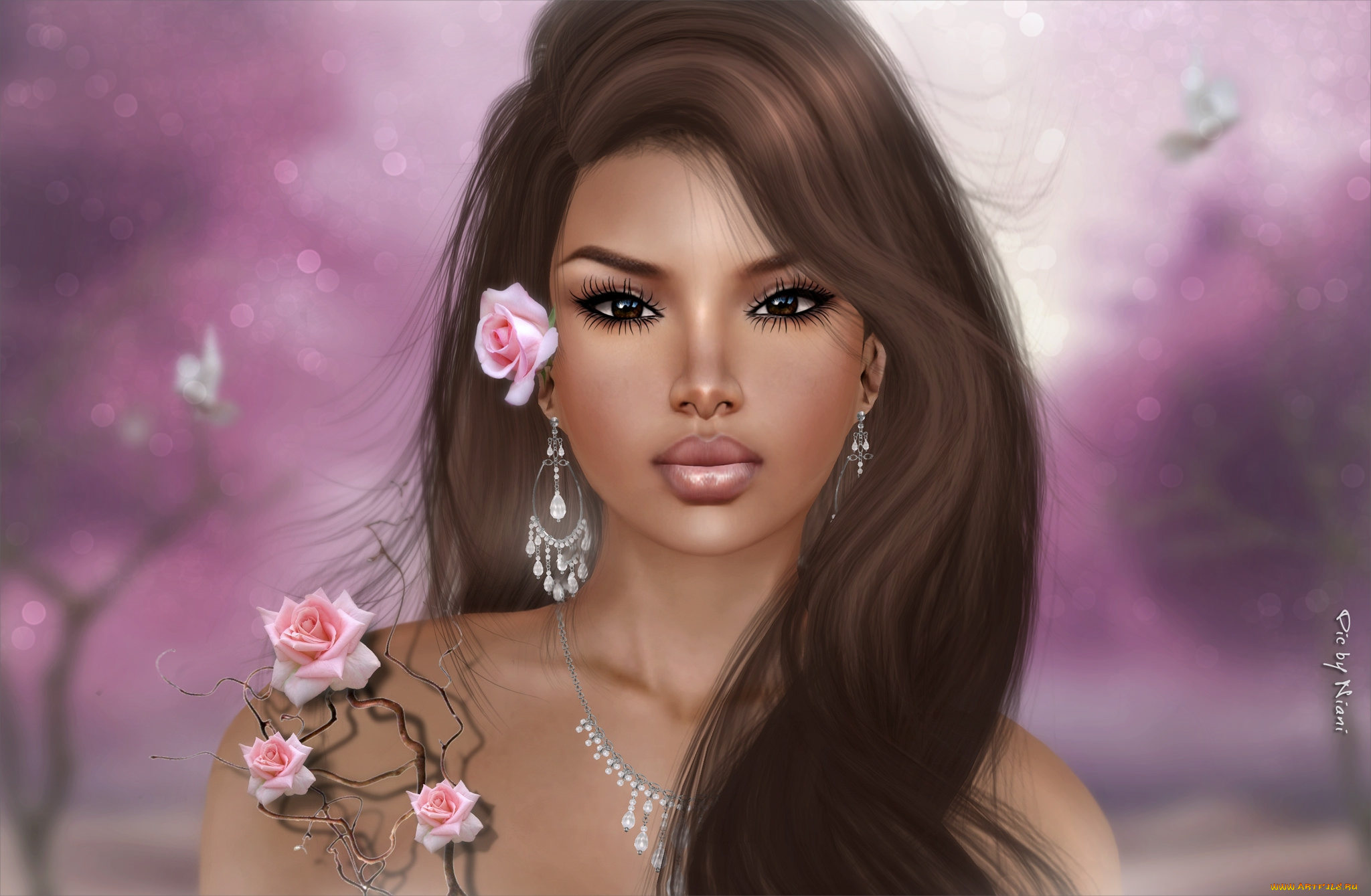 3д, графика, портрет, , portraits, девушка, цветы