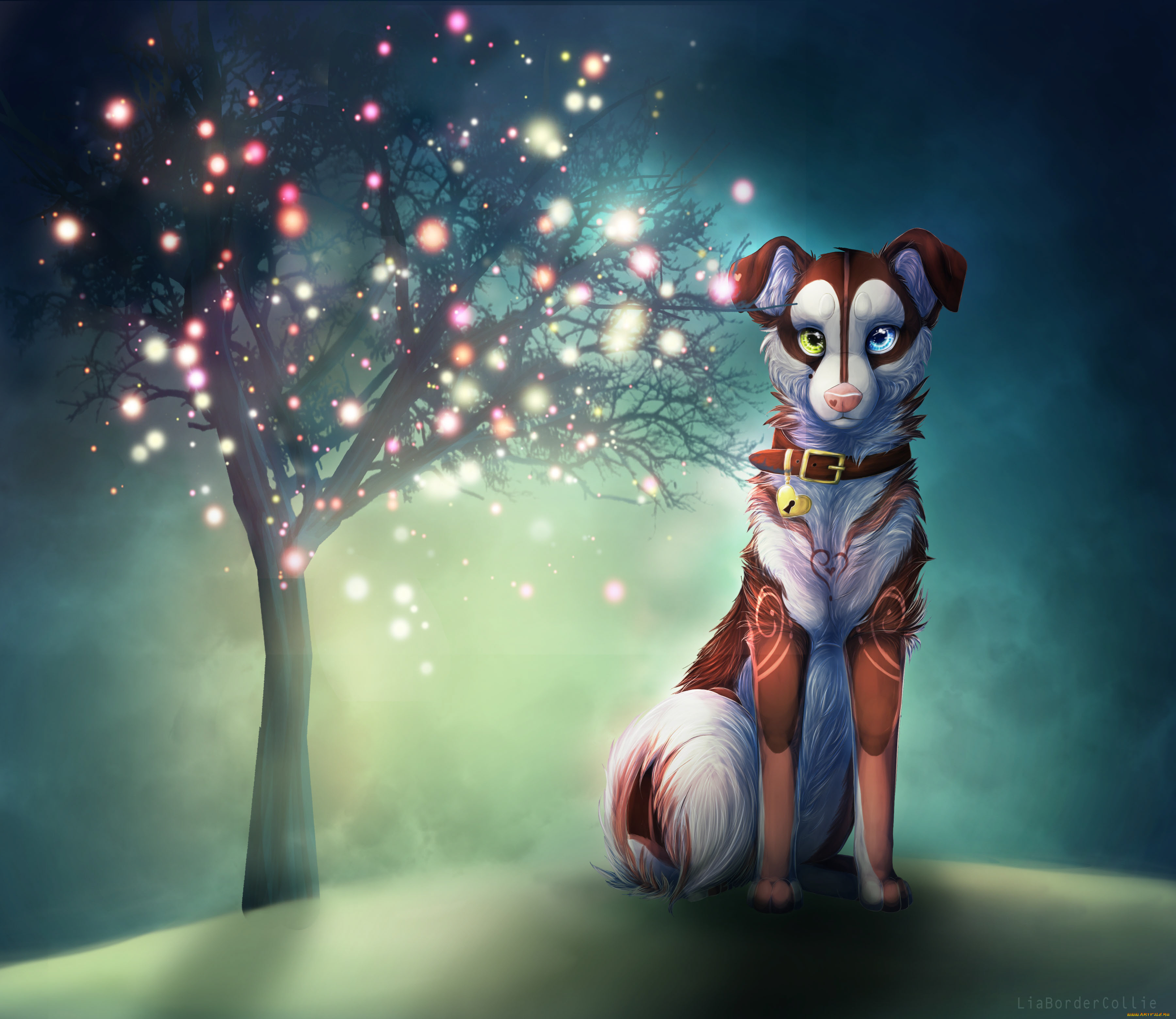 рисованные, животные, , собаки, дерево, природа, зверь